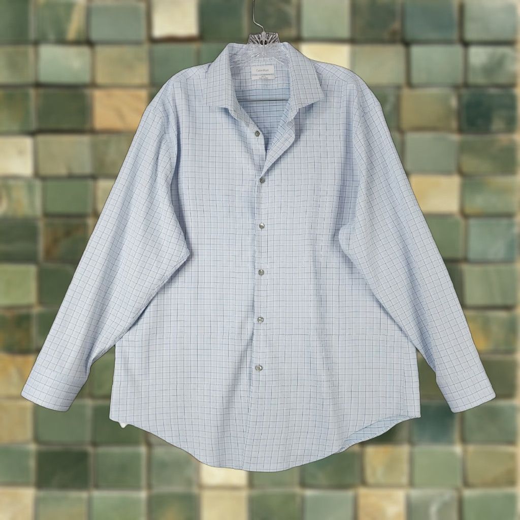 Calvin Klein Calvin Klein Mens Blue Plaid Lightweight Long Sleeve Slim Button-Up Sz XL Shirt Size US XL / EU 56 / 4 - 1 Thumbnail