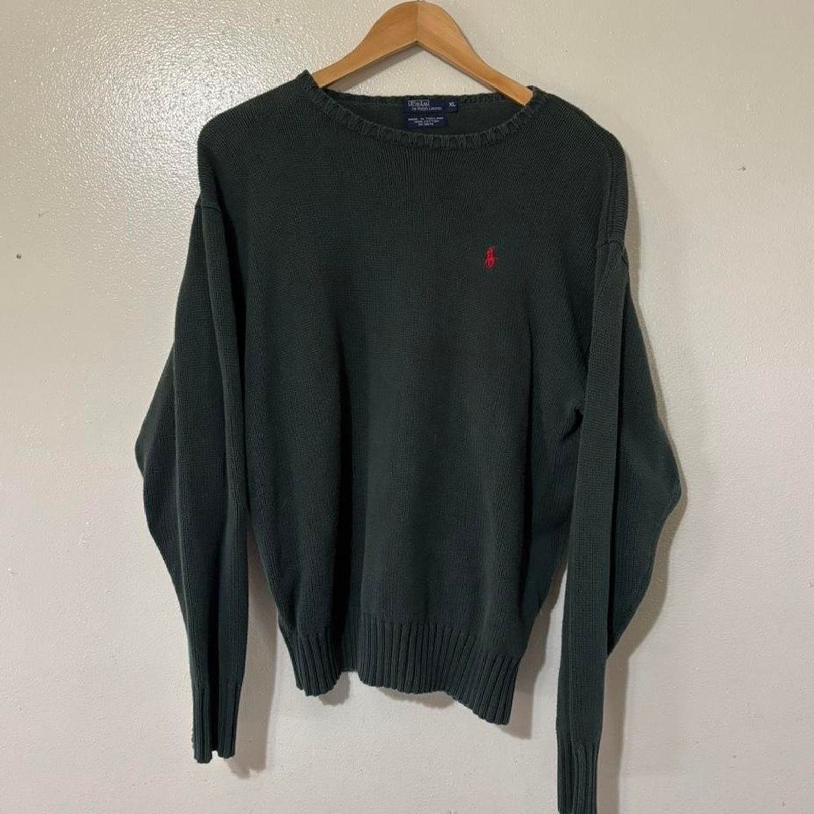 Polo Ralph Lauren Vintage 90s Polo Ralph Lauren Green Knit Crewneck Sweater Size US XL / EU 56 / 4 - 1 Thumbnail