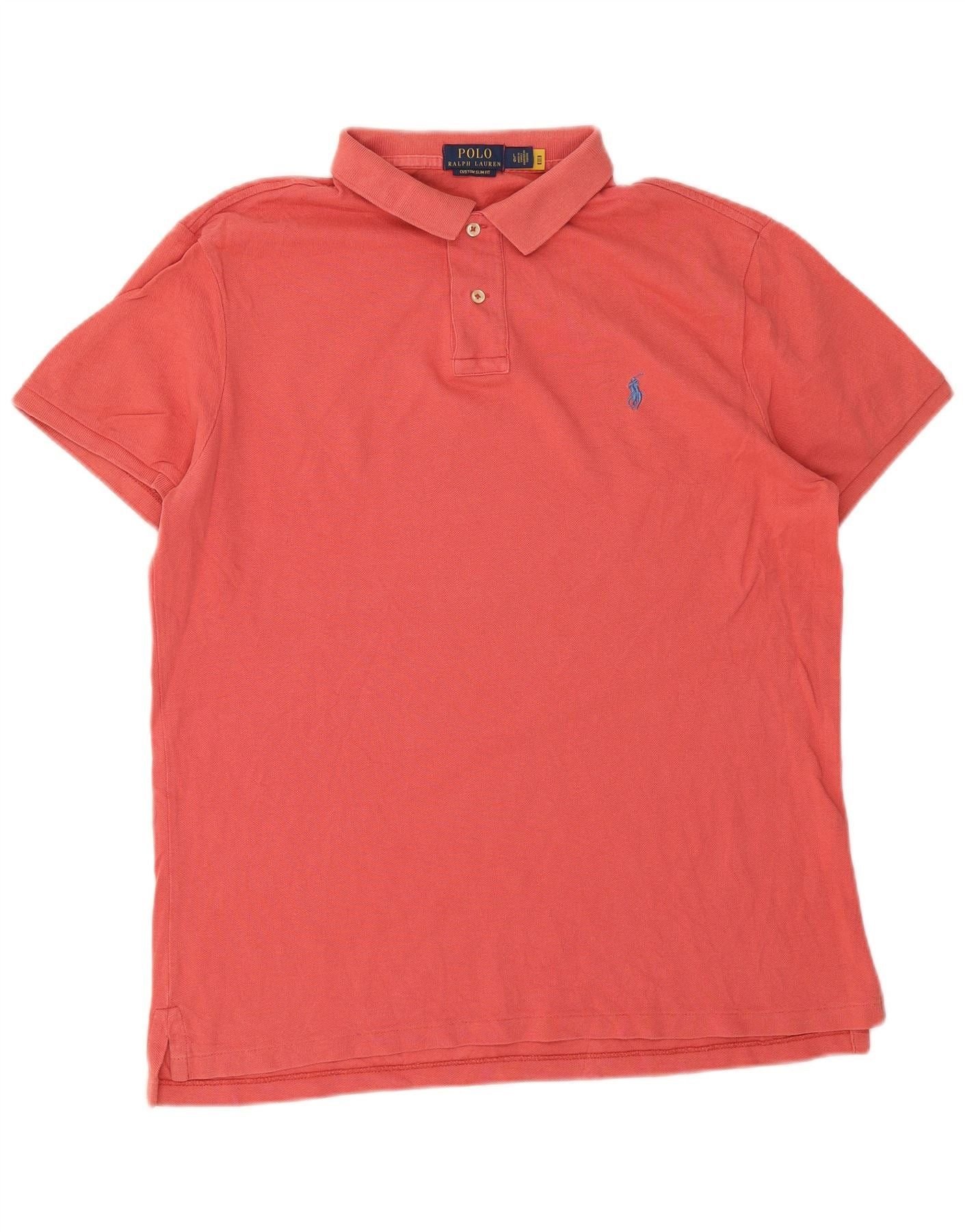 Polo Ralph Lauren Mens Custom Slim Fit Polo Shirt Large Pink Cotton Size US XL / EU 56 / 4 - 1 Thumbnail