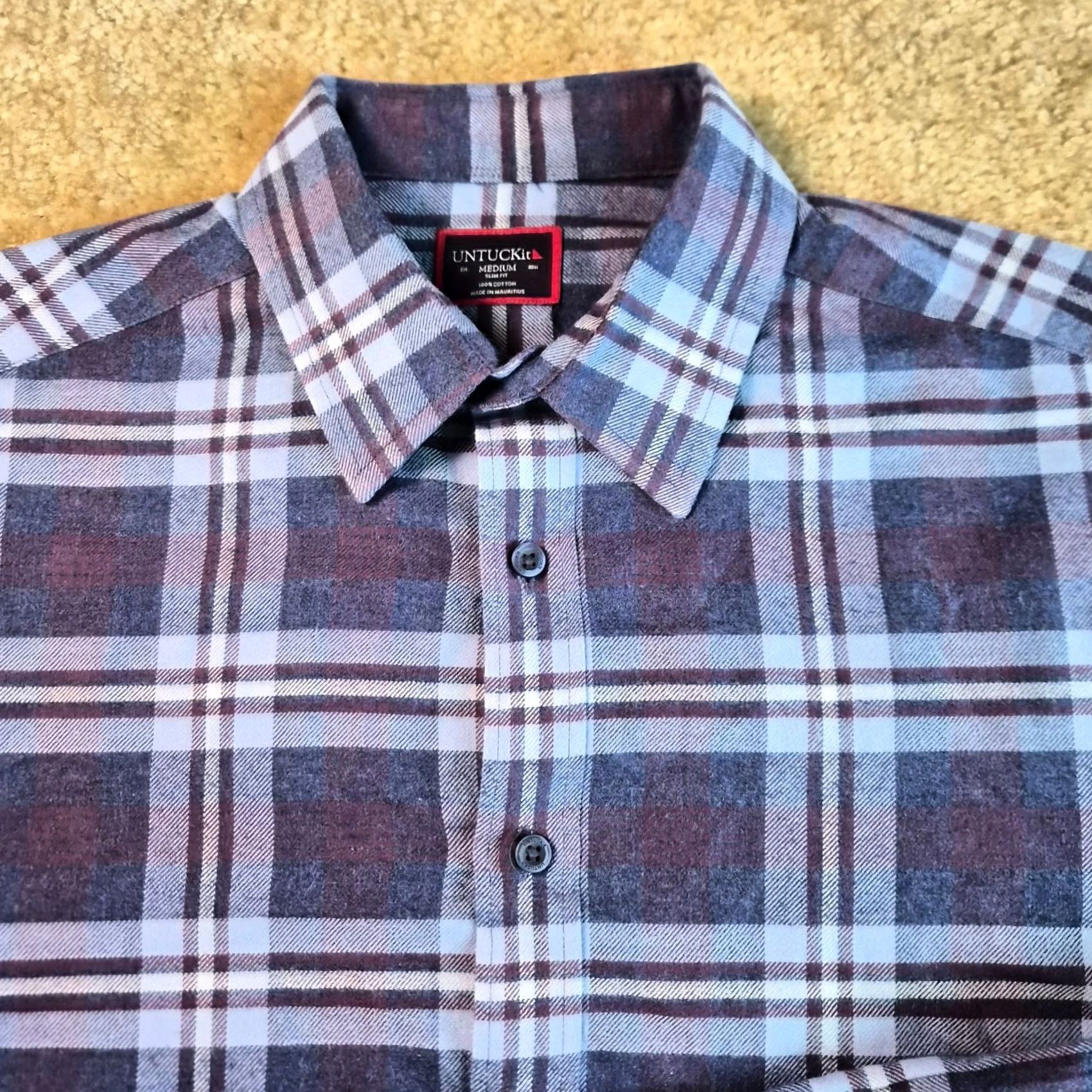 UNTUCKit UNTUCKit Shirt Mens Medium Slim Fit Flannel Button-Up Purple Plaid Long Sleeve G006 Size US M / EU 48-50 / 2 - 3 Thumbnail
