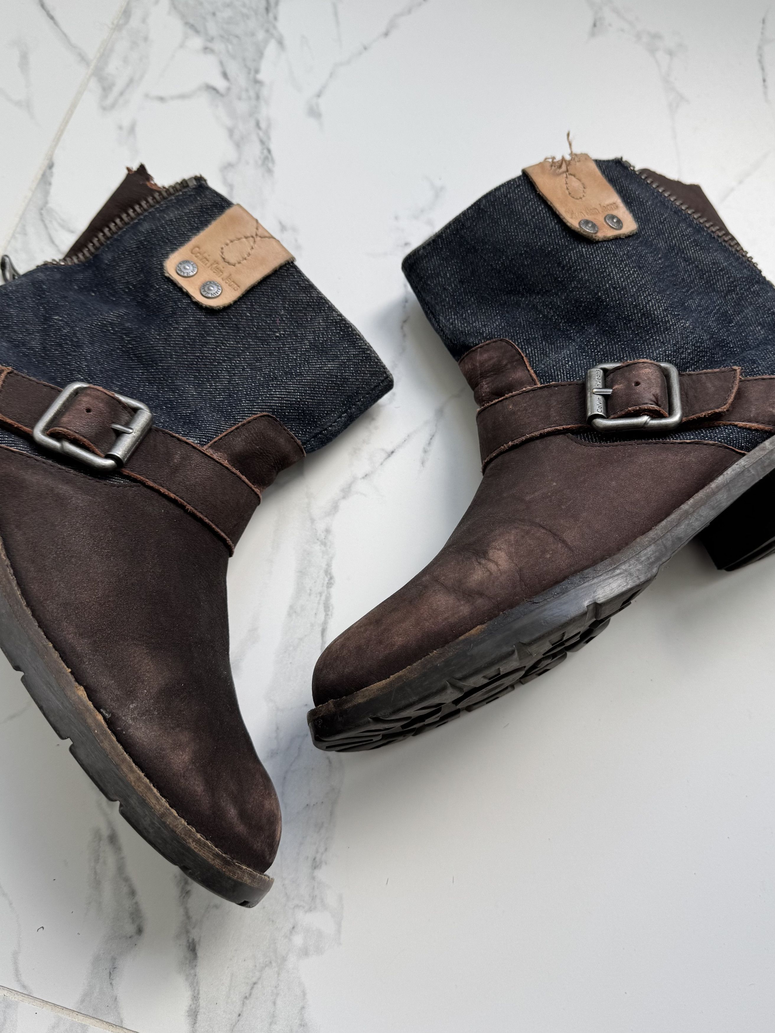 Calvin Klein Vintage Calvin Klein Jeans Leather Denim Ankle Boots Buckle Size US 8 / IT 38 - 3 Thumbnail
