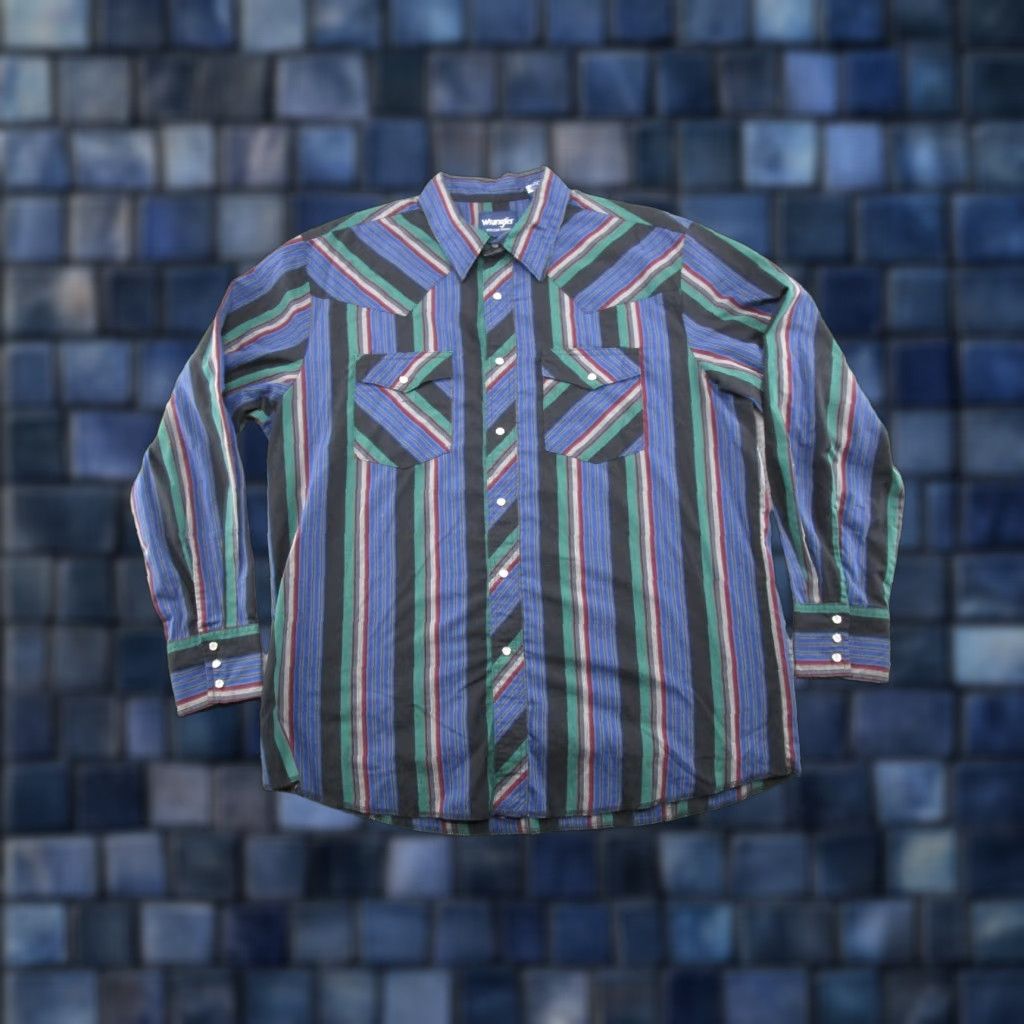 Wrangler VTG Wrangler Mens Vertical Striped Western Pearl Snap Brushpopper XL Shirt Multicolor 90s Mens Size US XL / EU 56 / 4 - 1 Thumbnail