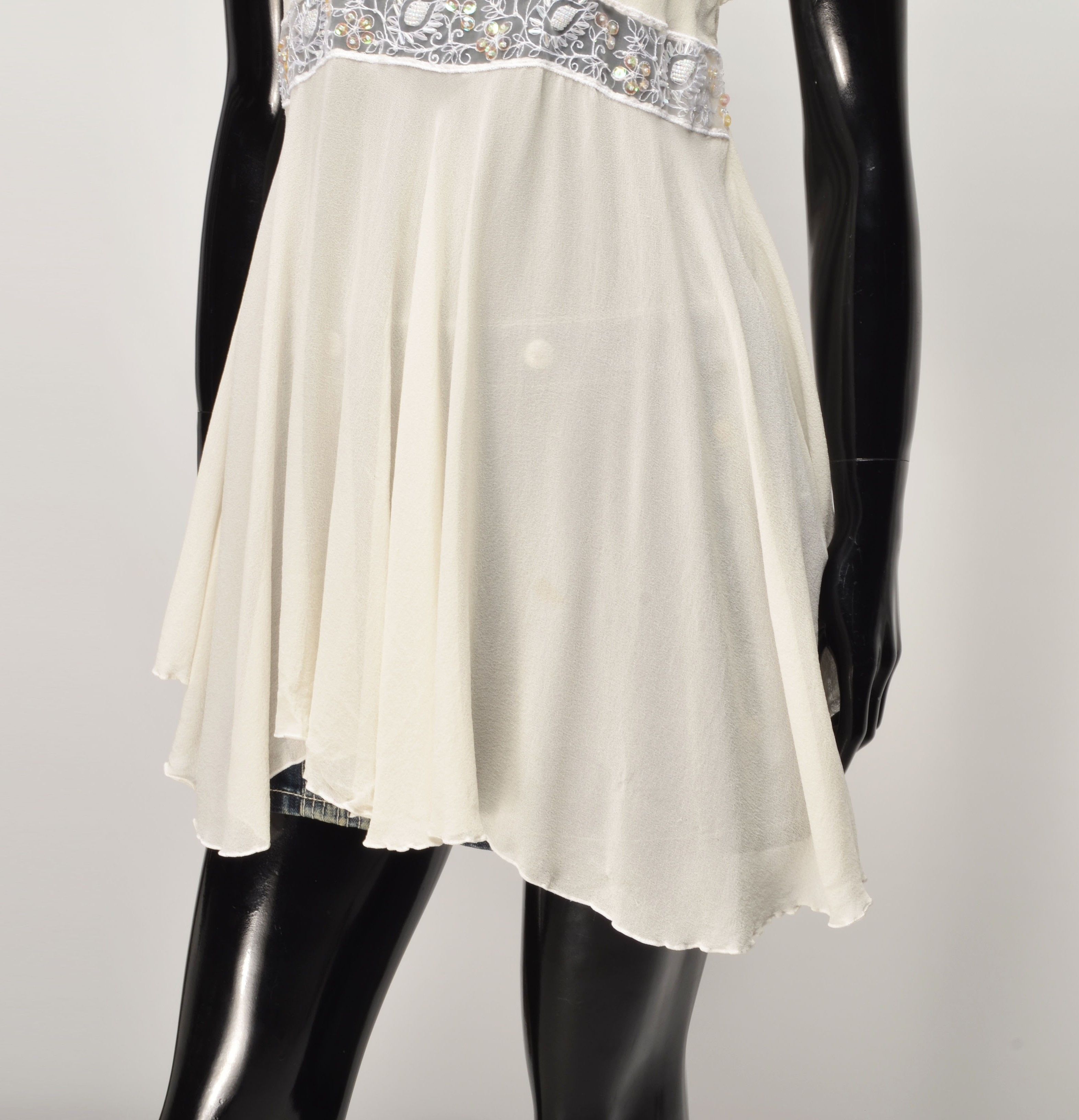 Other Vintage Globus Y2K Mesh Silk Beaded Milky Cami Top Size L / US 10 / IT 46 - 3 Thumbnail