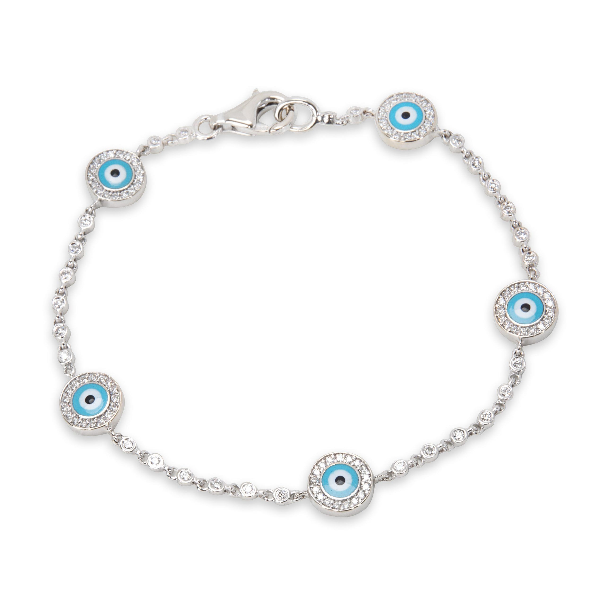 Aaron Basha Diamond Evil Eye Bracelet in 18K White Gold (0.75 CTW)