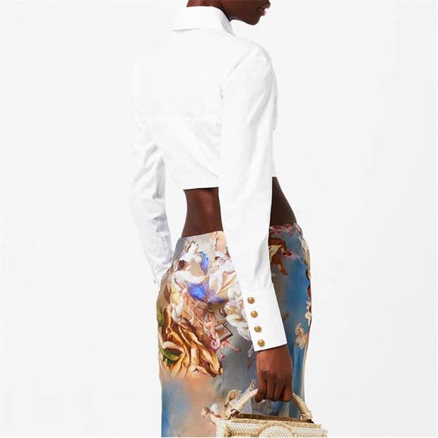Balmain o1g2r1mq1024 Cropped Ruched Shirt in White Size L / US 10 / IT 46 - 5 Thumbnail