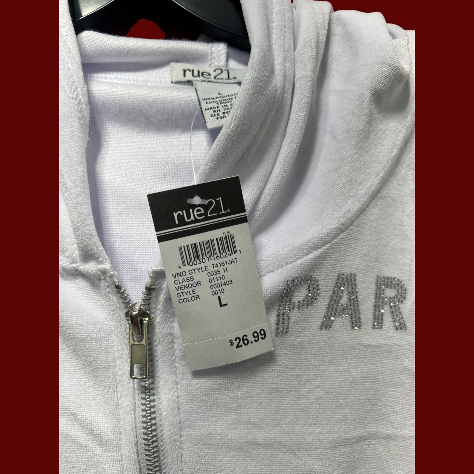 rue21 Rue 21 - Women's Long Sleeve Hooded Sweatshirt - White - Lar Size L / US 10 / IT 46 - 8 Thumbnail