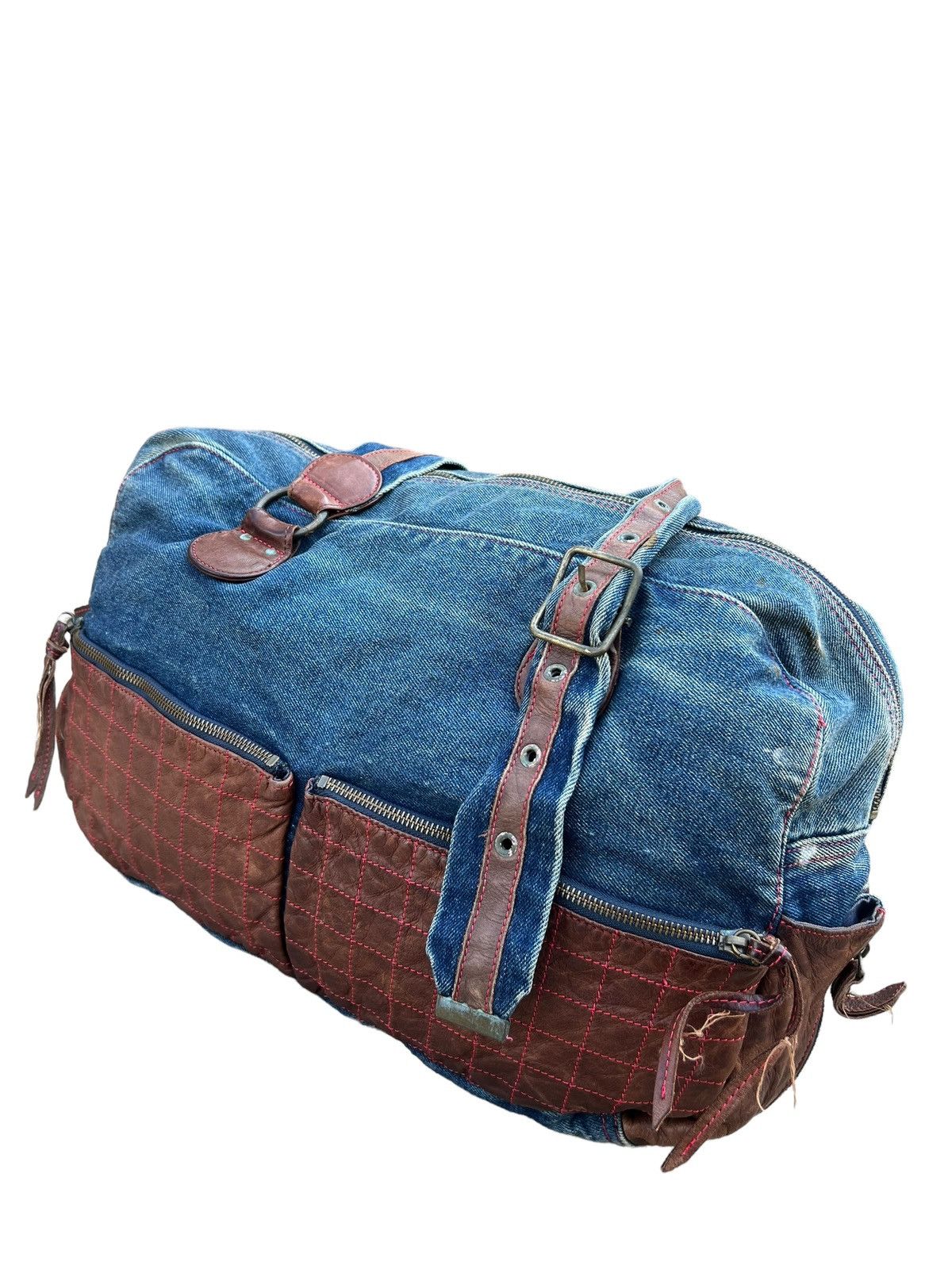 Vintage And A Japan Distress Fade Denim Cowhide Leather Large Bag Size ONE SIZE - 18 Thumbnail