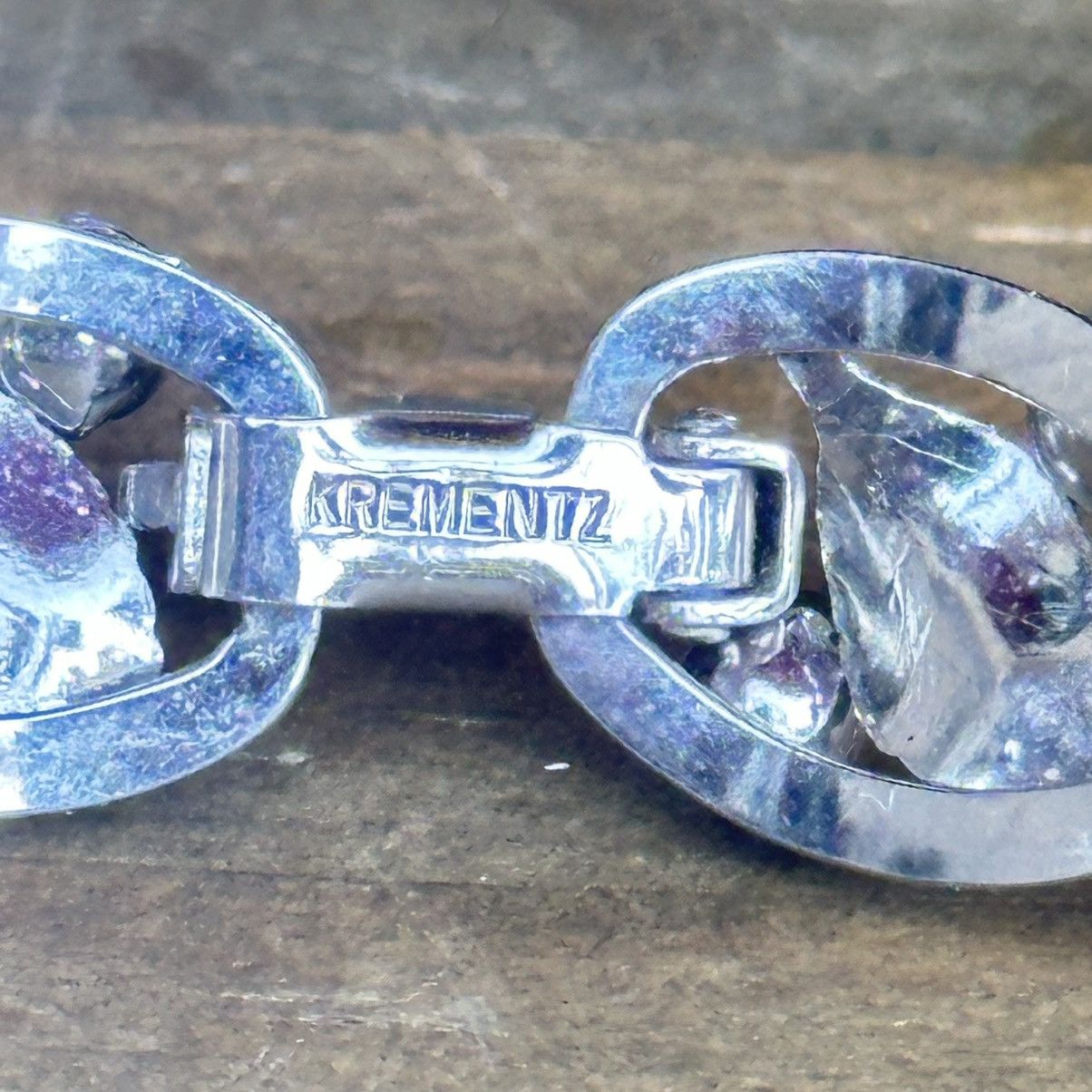 Vintage Vintage Krementz silver leaf links and rhinestones bracelet Size ONE SIZE - 4 Thumbnail