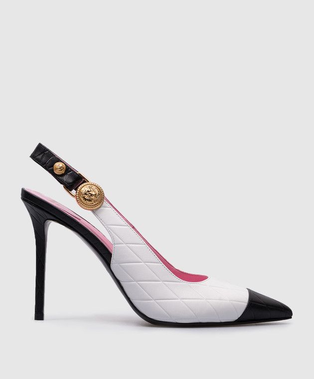 Balmain o1s1wg110925 Pointed Toe Leather Pumps in White/Black Size US 7 / IT 37 - 1 Thumbnail