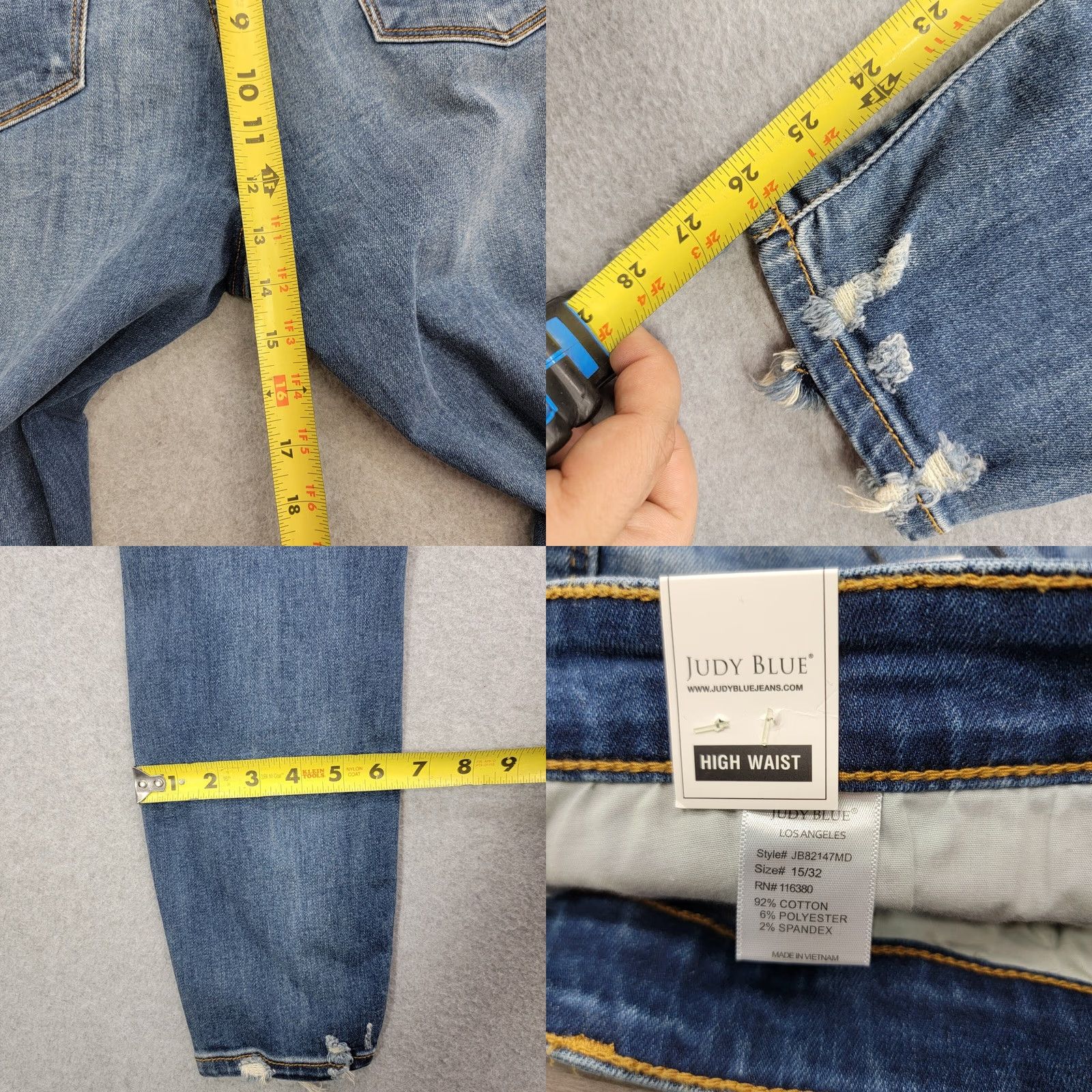 Vintage Judy Blue Jeans Womens 15/32 Dark Blue high Rise Distressed skinny fit NWT Jeans Size 36" / US 14 / IT 50 - 10 Thumbnail