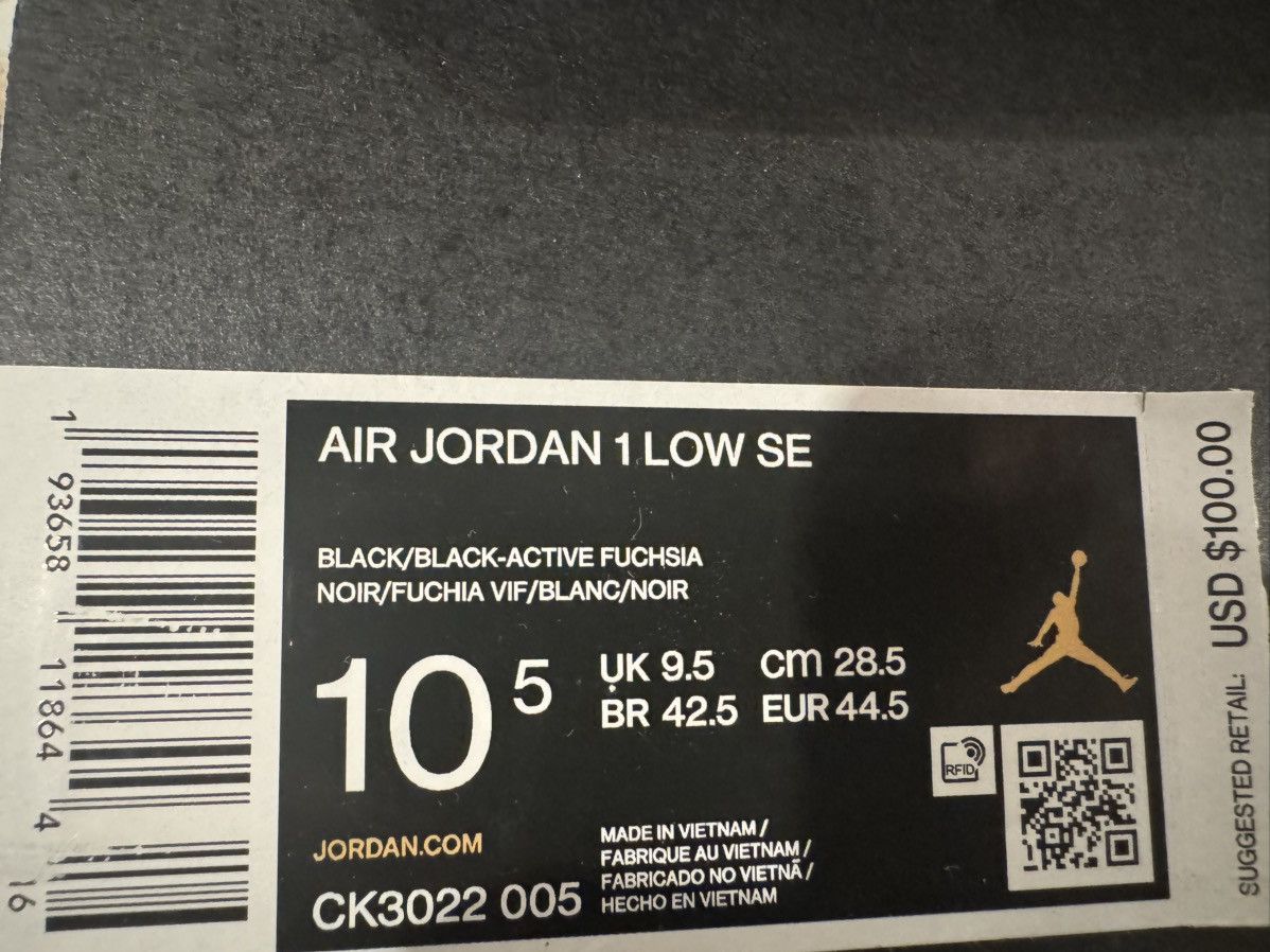 Jordan Brand 10.5 SHIPS FAST Jordan 1 Low Fuchsia Pink White Toe OG SE Size US 10.5 / EU 43-44 - 9 Thumbnail