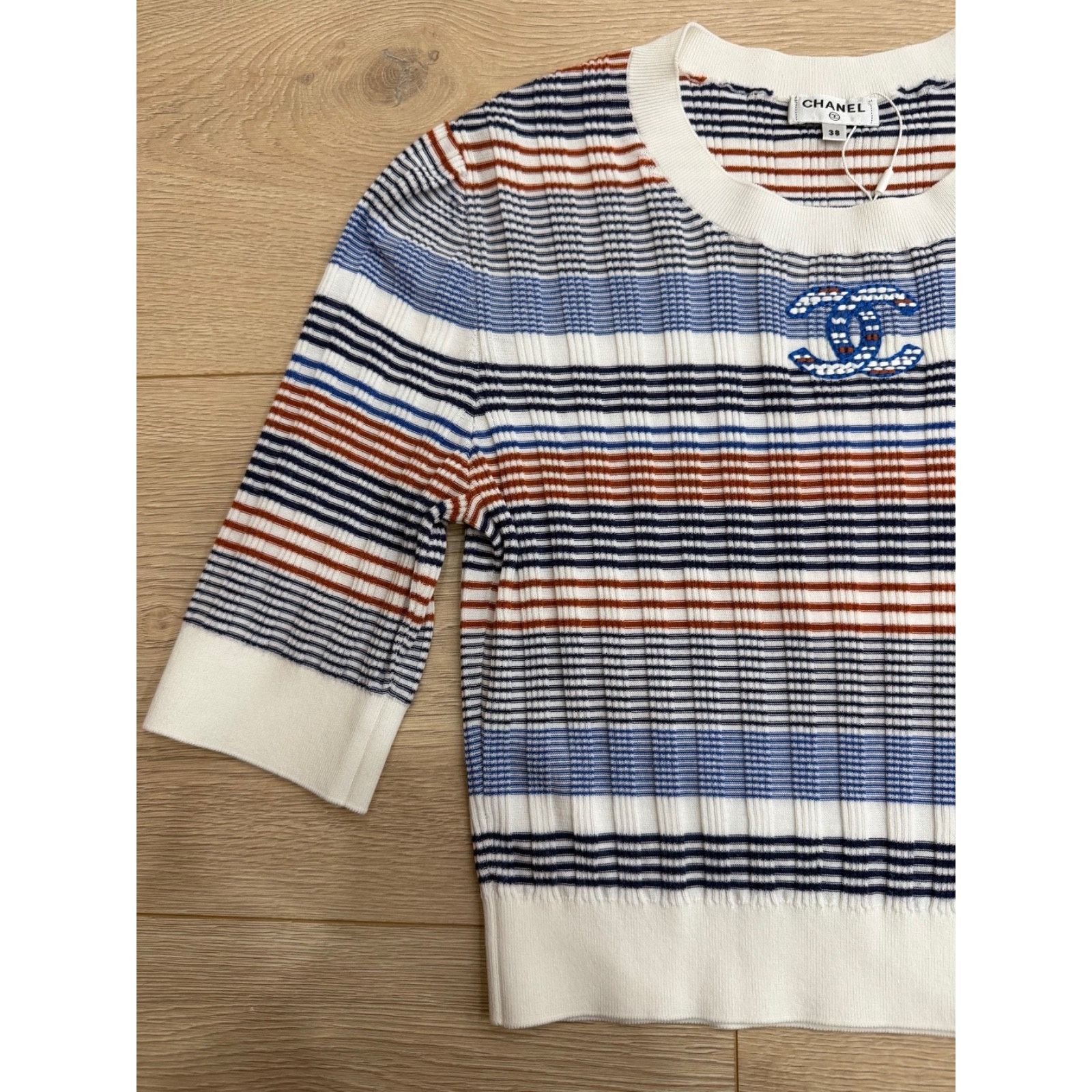 Chanel Chanel 21C Blue White Orange Striped CC Logo Top Pullover 38 Size XS / US 0-2 / IT 36-38 - 9 Thumbnail