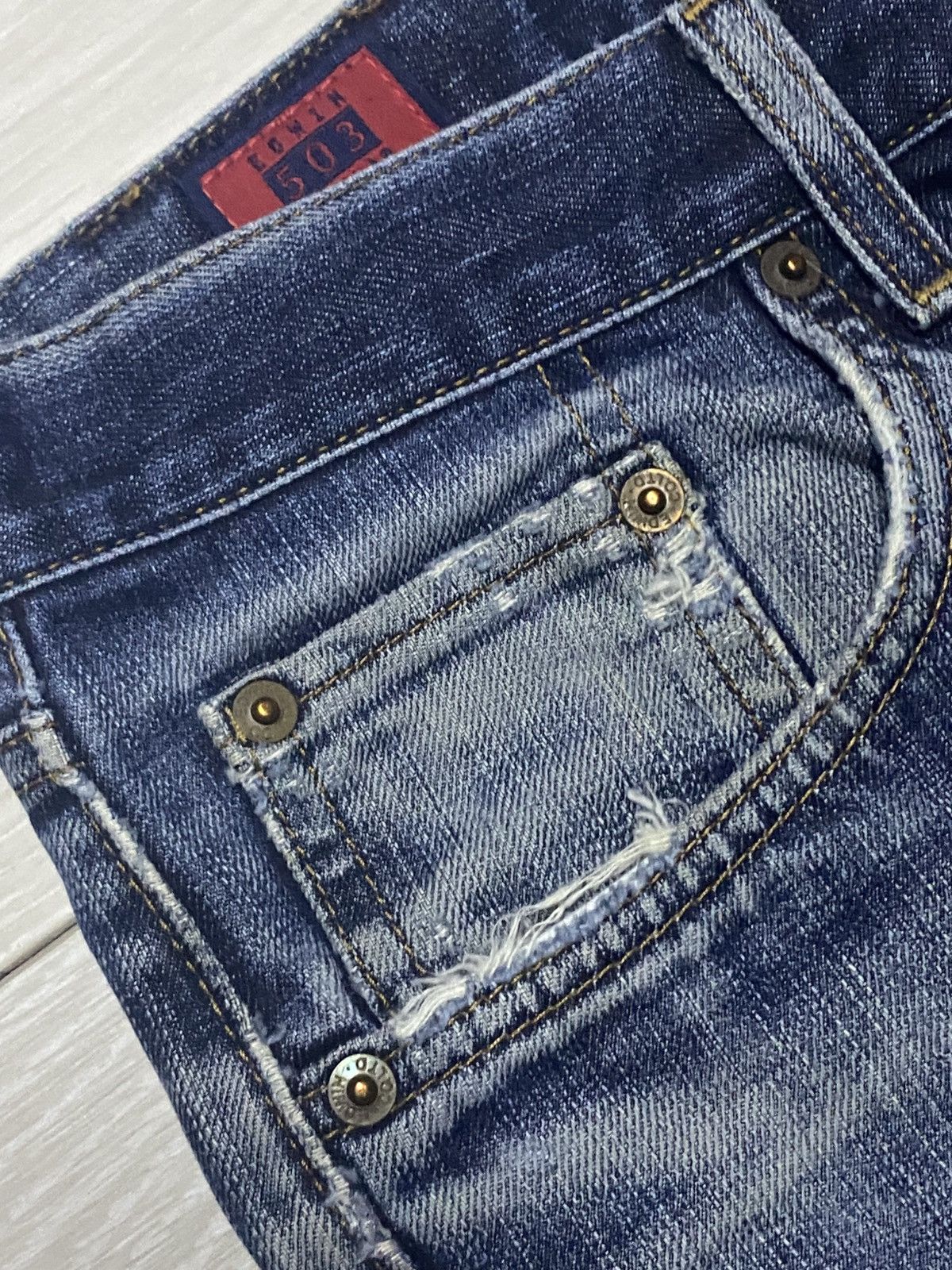 Edwin Vintage Edwin 503 Faded Mud Wash Distressed Loose Jeans Size US 32 / EU 48 - 7 Thumbnail