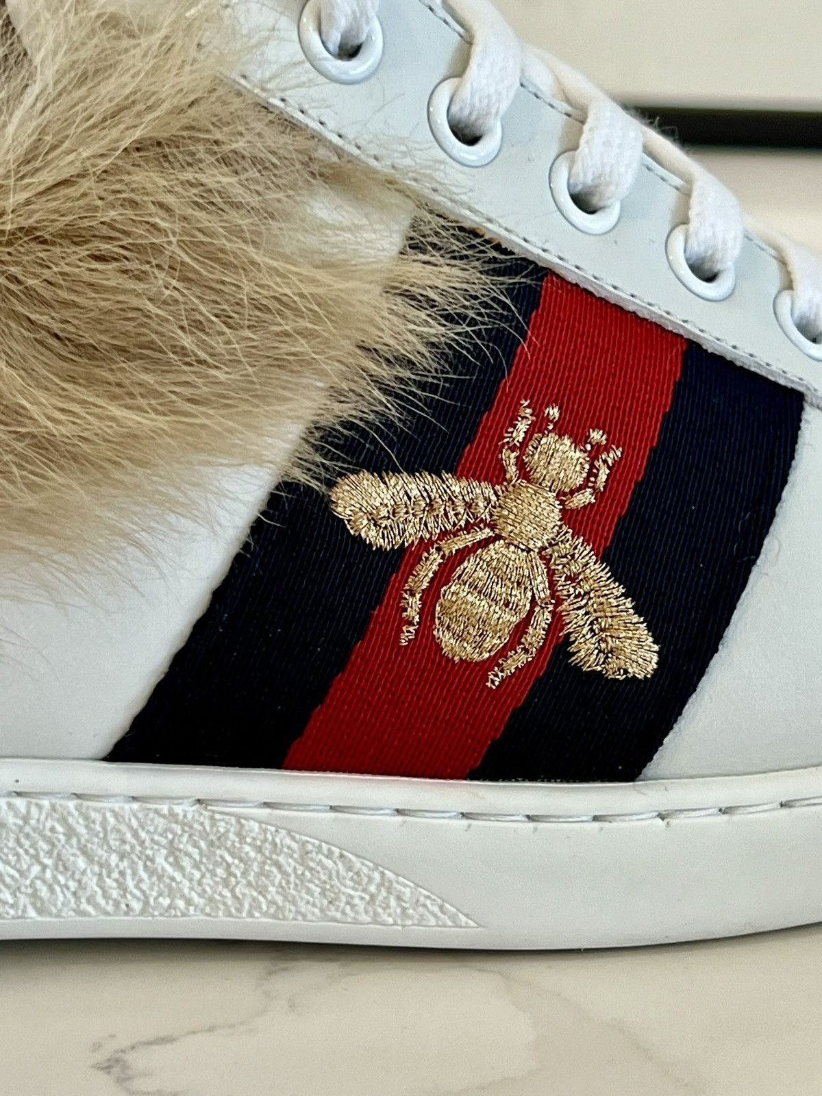 Gucci New Gucci Ace Lamb Fur Bee Embroidered Leather G 7 US 8 Size US 8 / EU 41 - 13 Thumbnail