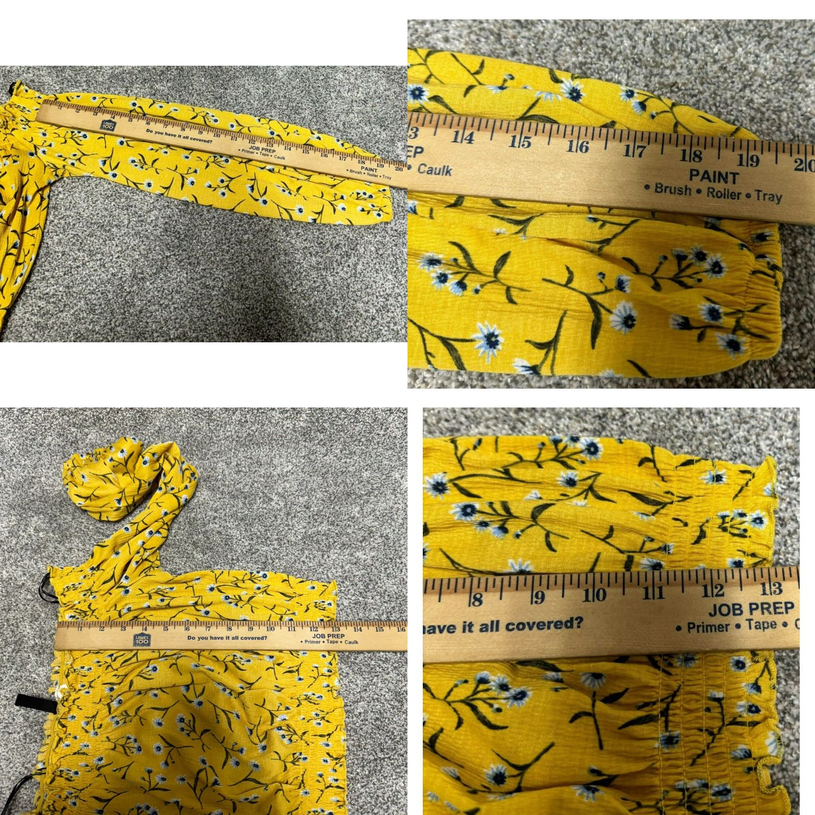 H&M H&M Divided Cropped Top Women M Floral Boho Cottagecore Peasant Smocked Off Shoulder Long Sleeve Yellow Cropped Blouse Size M / US 6-8 / IT 42-44 - 8 Thumbnail
