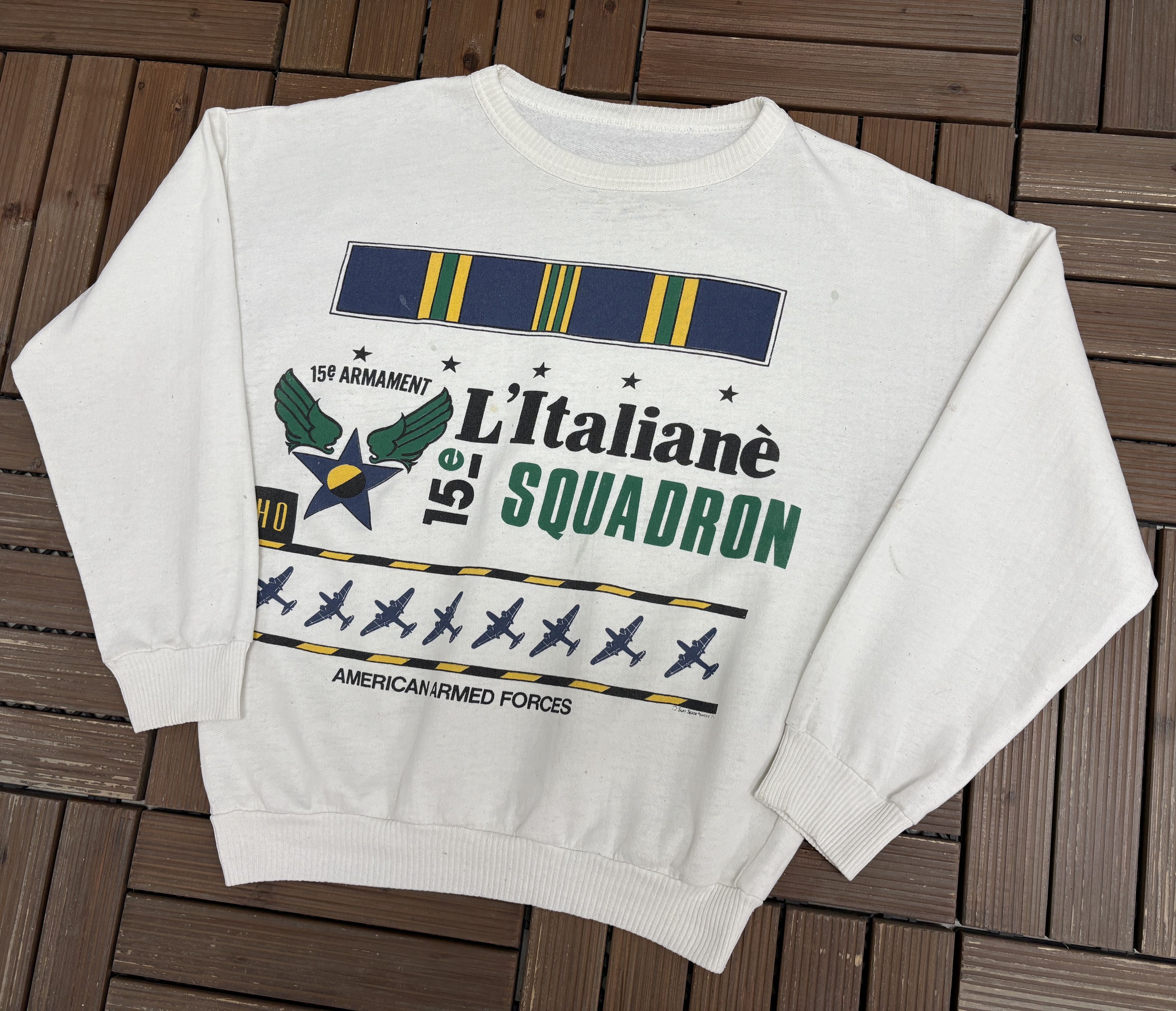 Vintage Italian Air Force 15th Wing Vintage White Crewneck Sweater Size US L / EU 52-54 / 3 - 3 Thumbnail