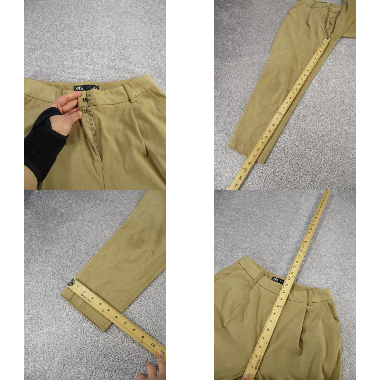 Zara Zara Pants Womens Small Khaki Tan Faux Suede Pleated Front Tapered Leg Size 28" / US 6 / IT 42 - 8 Thumbnail