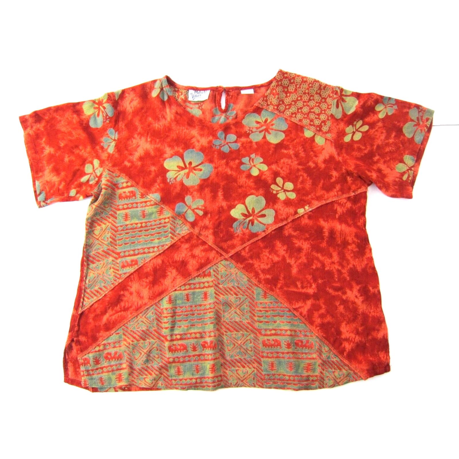 Velvet Midnight Velvet Blouse XL Short Sleeve Tunic Floral Rayon Orange Green Vintage Womens Size XL / US 12-14 / IT 48-50 - 2 Thumbnail
