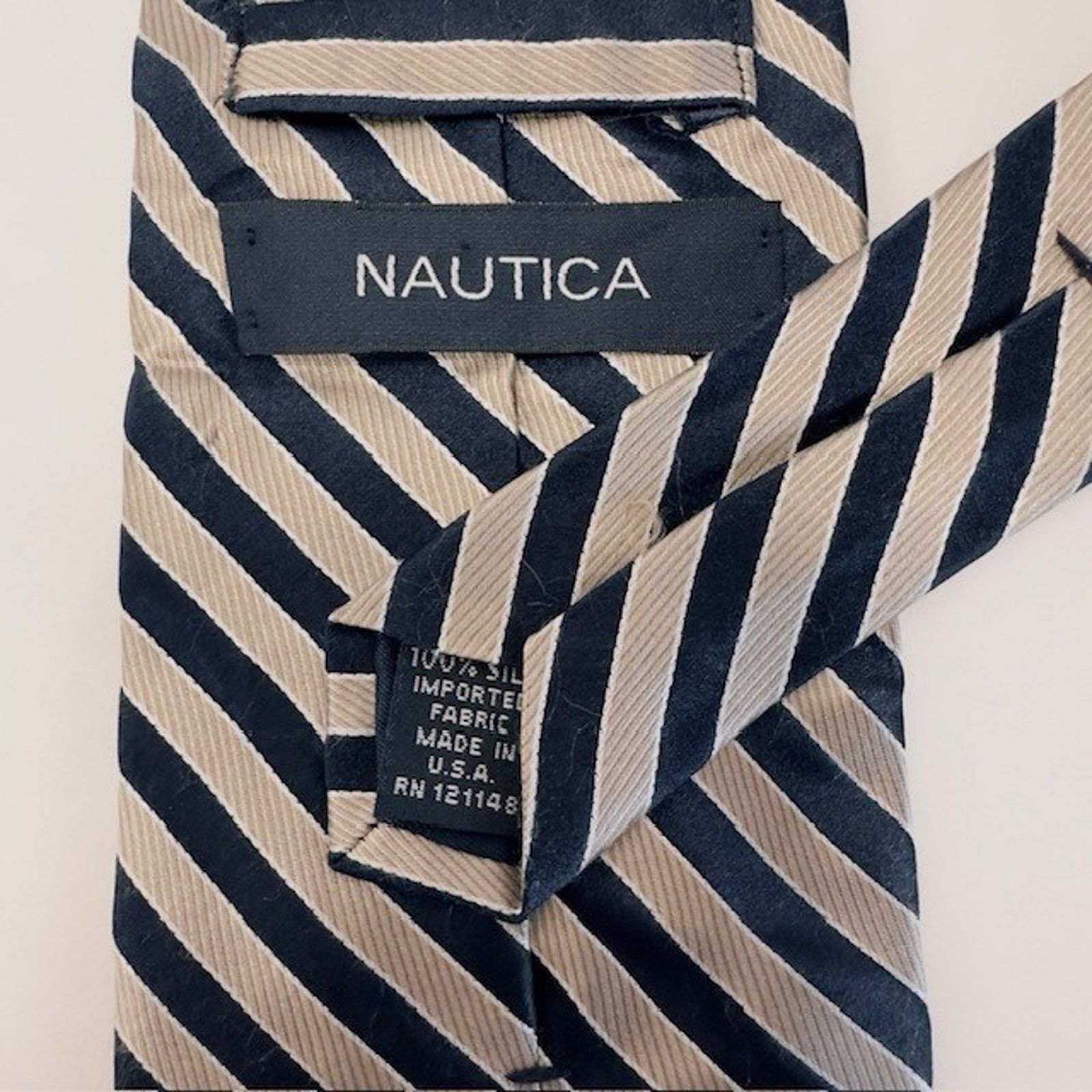 Nautica NAUTICA Men's 100% Silk Wide tie Striped Gold/Black 59 1/2" Size ONE SIZE - 2 Thumbnail