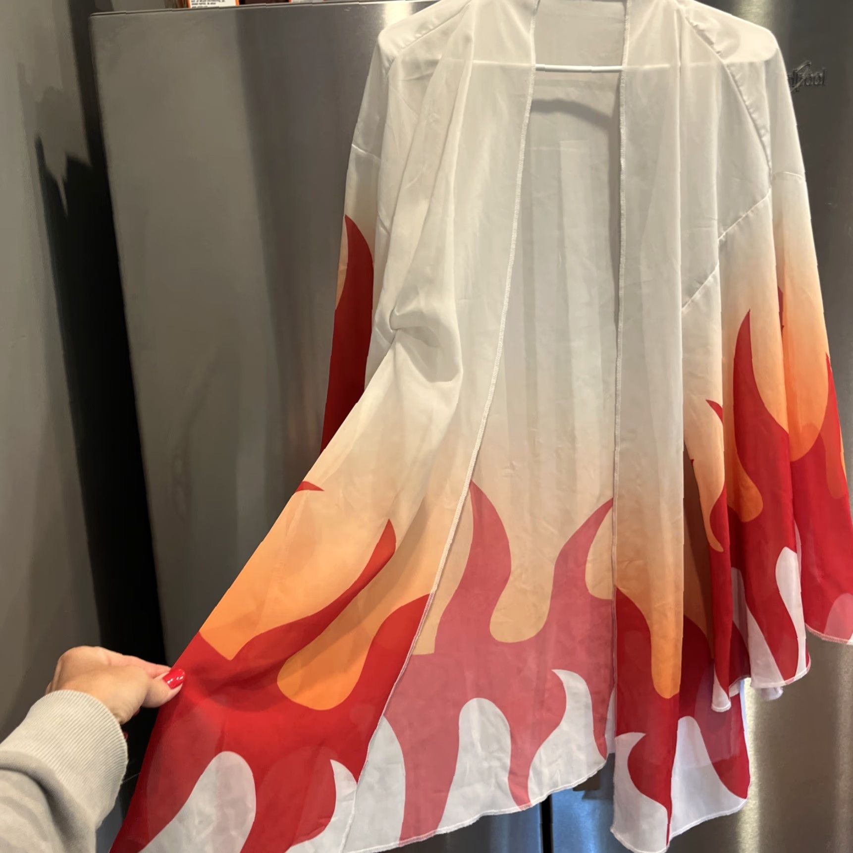 Vintage Flame FIRE Open Front Kimono Flowy Sheer Jacket Cardigan Red Orange Wide Sleeve Size ONE SIZE - 4 Thumbnail