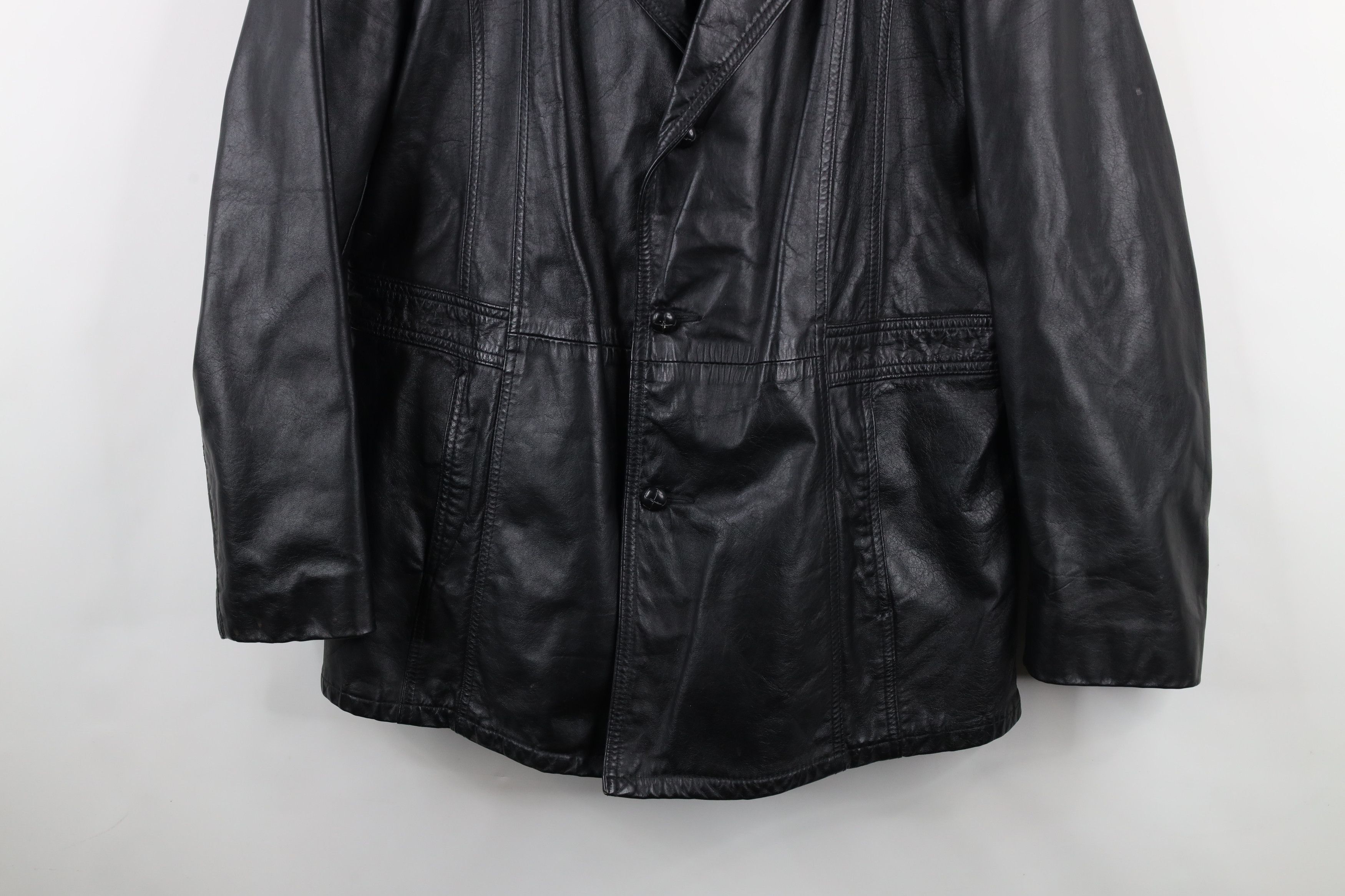 Vintage Vintage 70s Streetwear Full Button Leather Jacket Black USA Size US XXL / EU 58 / 5 - 3 Thumbnail