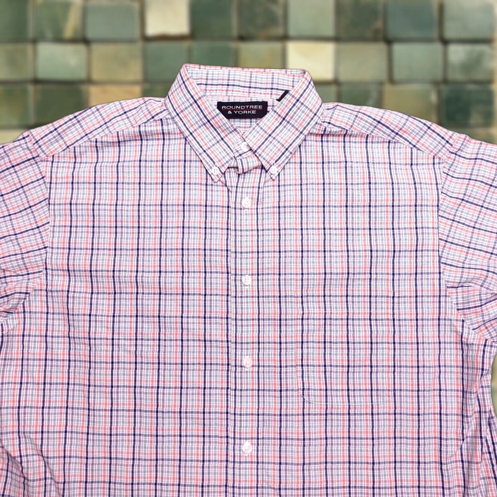 Roundtree & Yorke VINTAGE Roundtree & Yorke Shirt Men L Blue Plaid Button Long Sleeve 100% Cotton Casual Size US L / EU 52-54 / 3 - 1 Thumbnail