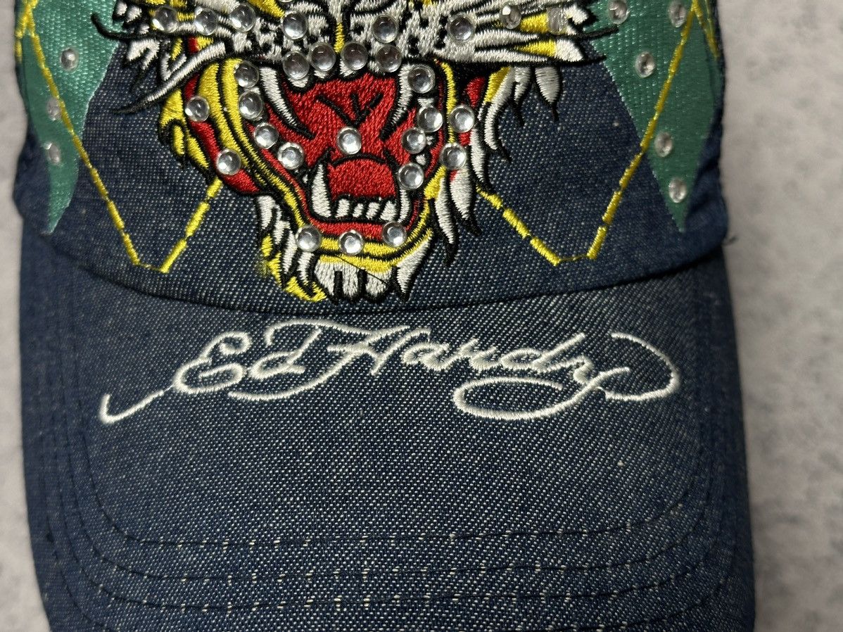 Ed Hardy Vintage Ed Hardy Tiger Logo Denim Rhinestones Trucker Cap Size ONE SIZE - 3 Thumbnail