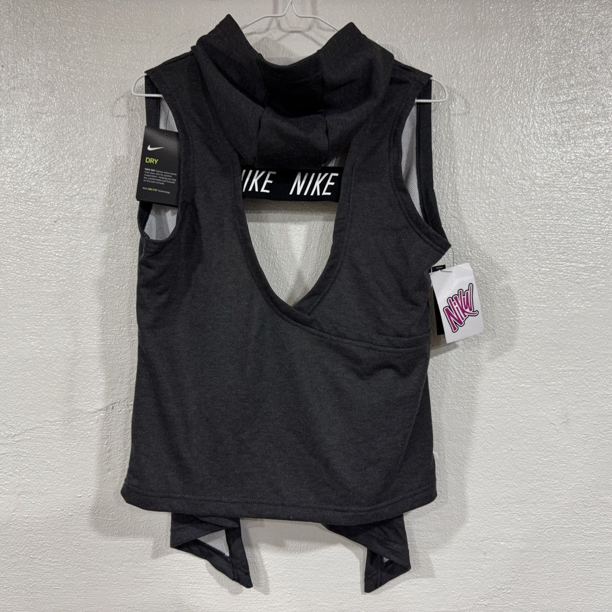 Nike Nike Girls Youth Tie Hoodie Vest AR0445-010 Size Med Gray Size M / US 6-8 / IT 42-44 - 3 Thumbnail