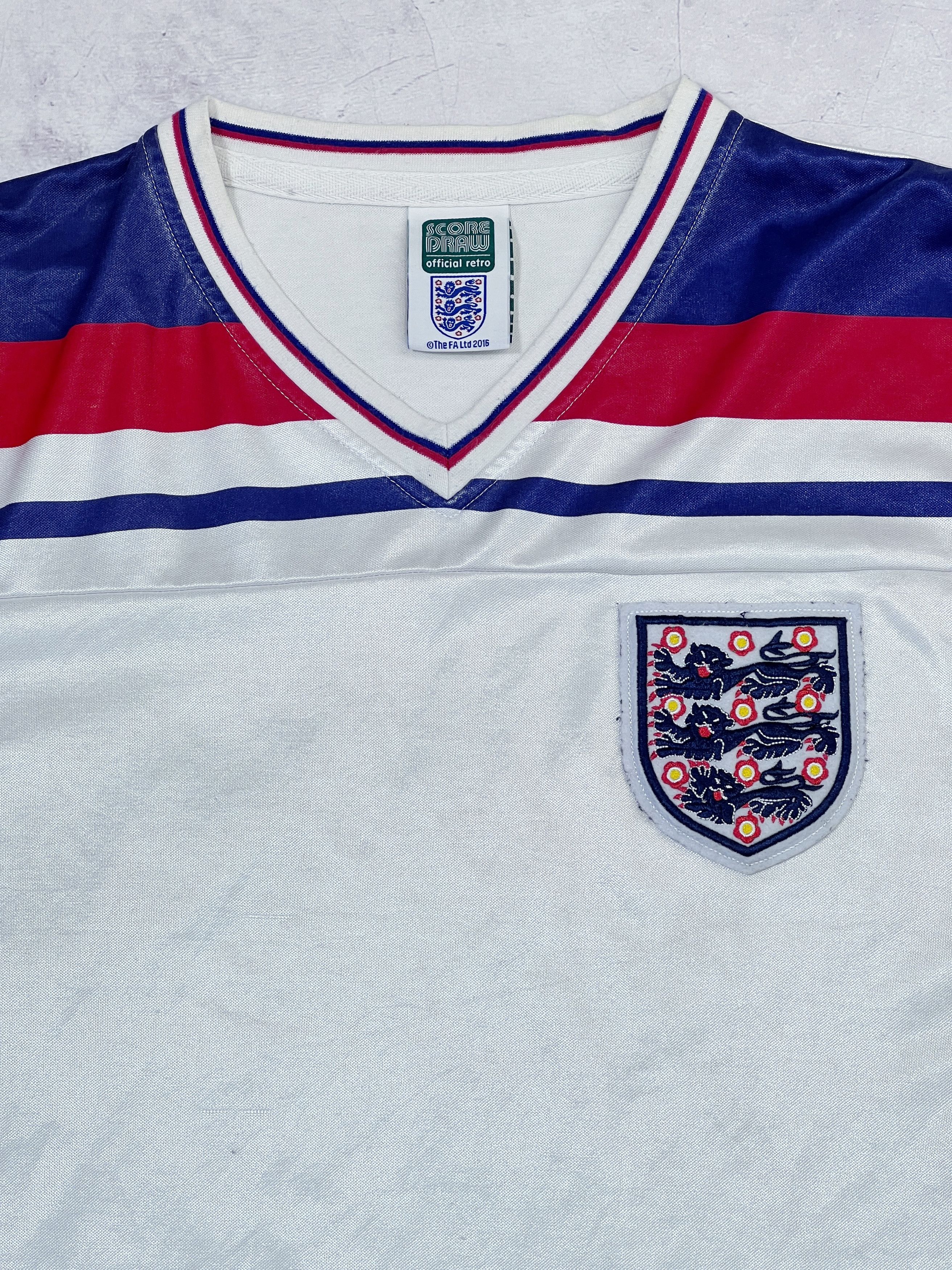 Vintage 1980 - 82 Score Draw England Home Football Shirt Jersey Size US L / EU 52-54 / 3 - 4 Thumbnail