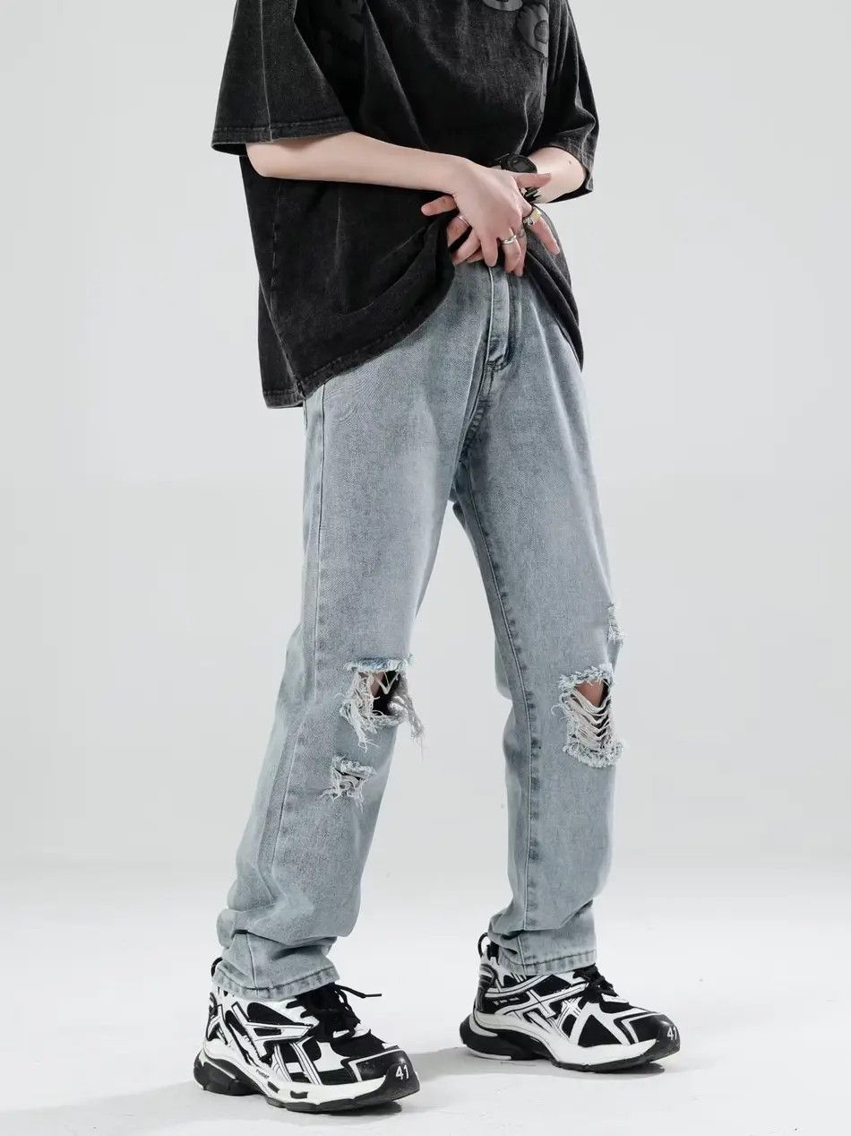 Japanese Brand Retro loose ripped straight leg jeans Size US 28 / EU 44 - 3 Thumbnail