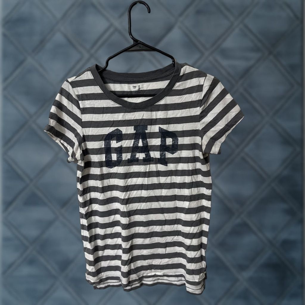 Gap GAP Shirt Women S Gray Striped Short Sleeve Crew Neck Zip Exposed Zipper T-Shirt Knit 100% Cotton Casual Basic Womens Size S / US 4 / IT 40 - 1 Thumbnail