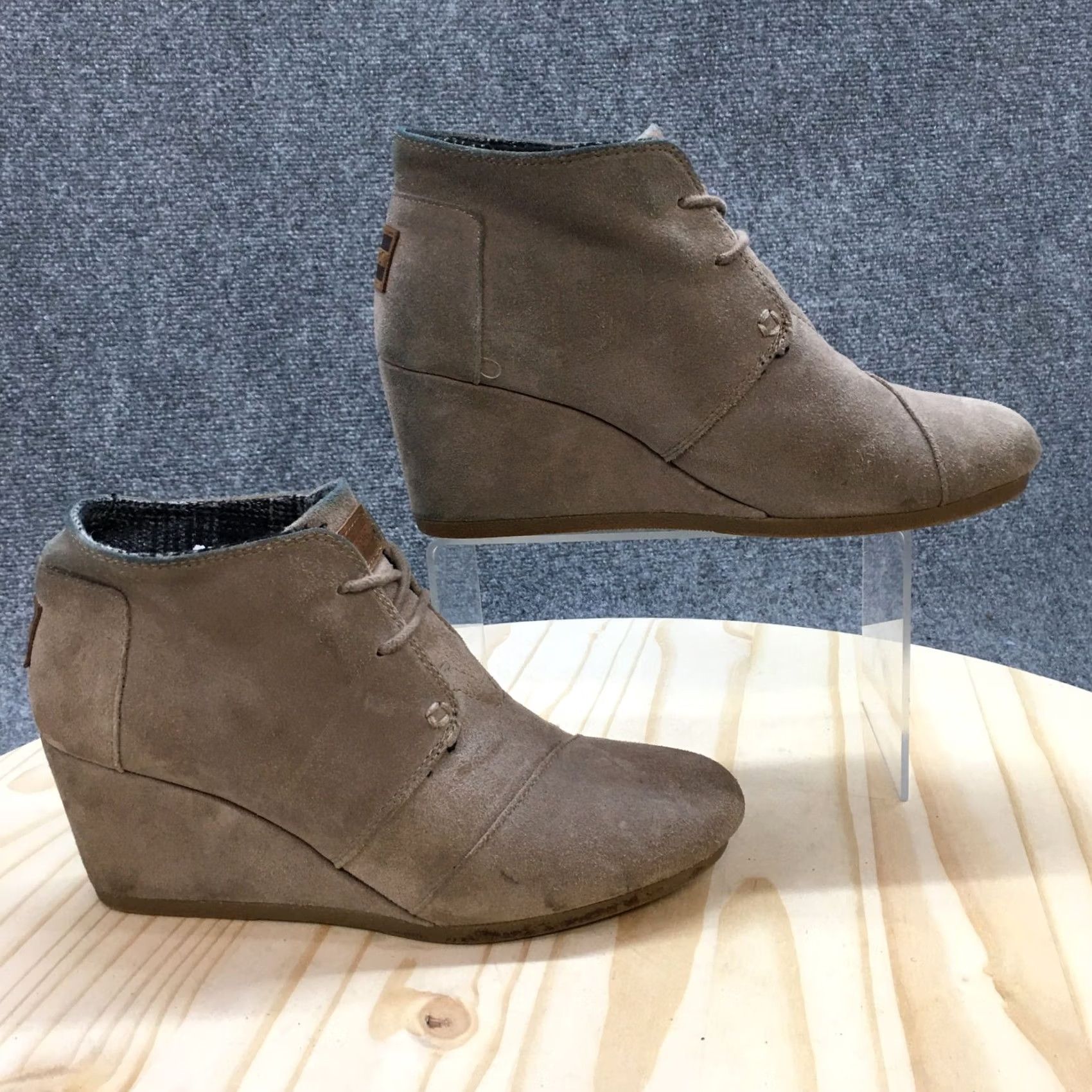 Toms TOMS Boots Womens 8 Ankle Booties Wedge Heels Casual Brown Suede Lace Up Boot Size US 8 / IT 38 - 2 Thumbnail