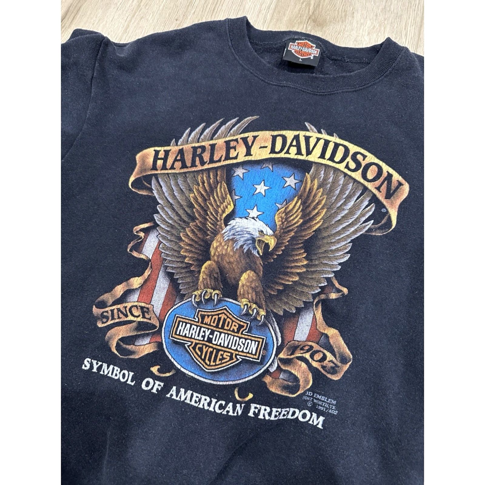 Harley Davidson VINTAGE Harley-Davidson 3D Emblem Sweatshirt Large Black Mens Crewneck Graphic Print 90s USA Eagle Heavyweight US Smooth Cotton Size US L / EU 52-54 / 3 - 5 Thumbnail
