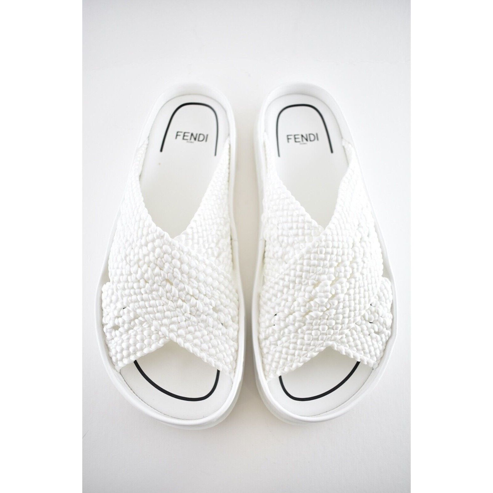 Fendi Fendi White Criss Cross Woven Logo Mule Slide Slip On Flat Size US 7 / IT 37 - 8 Thumbnail