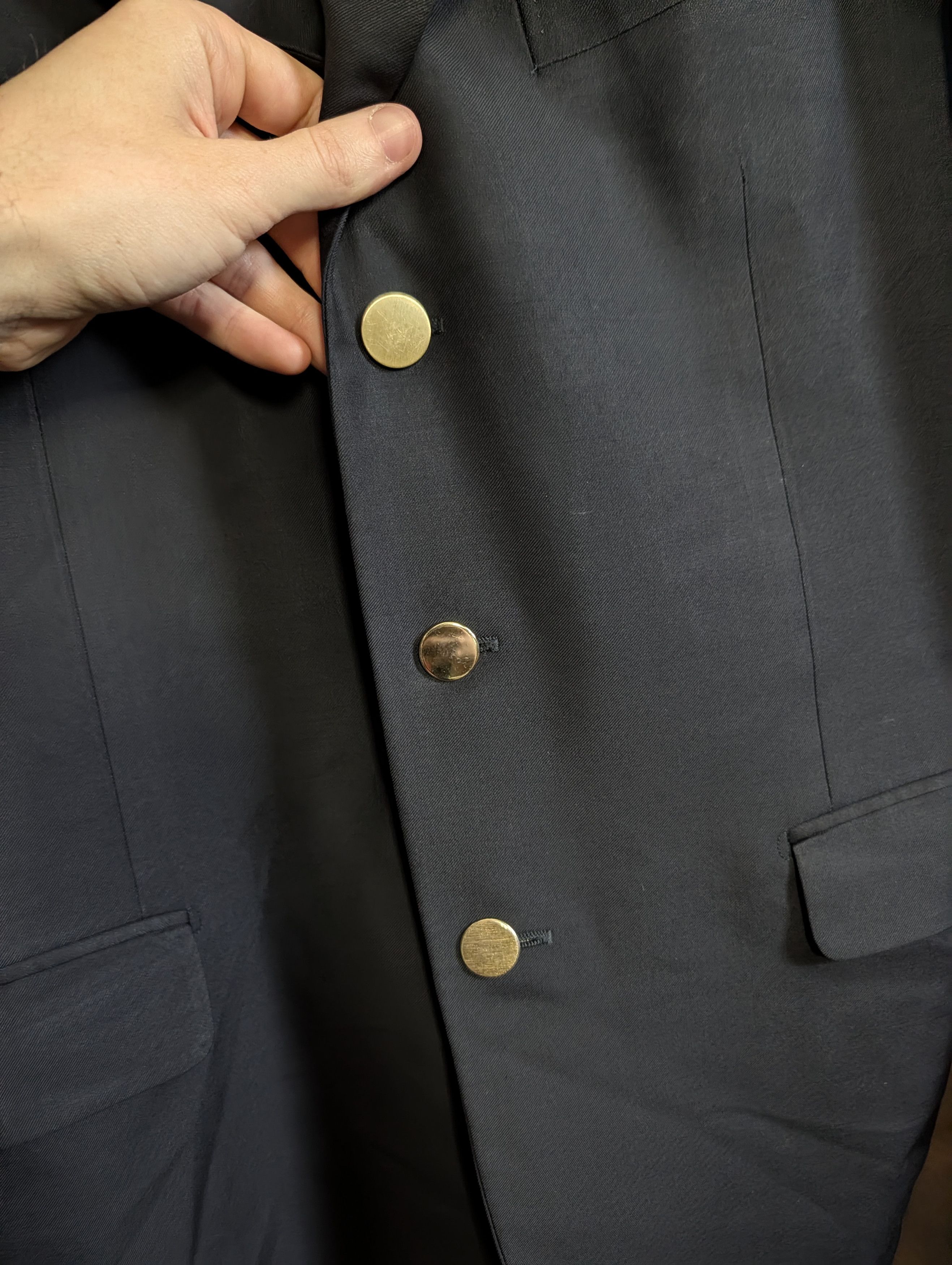 Trussini Black gold button Super 100s wool blazer sport coat IT52 Size 42R - 4 Thumbnail