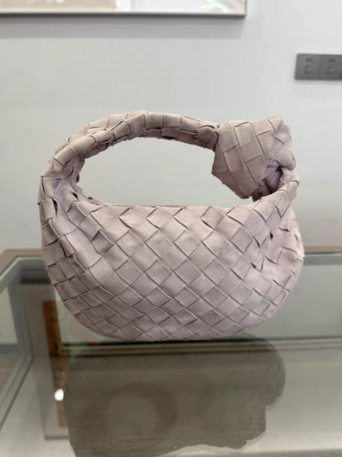 Bottega Veneta BV Mini Jodie Pale Pink Suede Woven Dumpling 23cm Size ONE SIZE - 1 Thumbnail