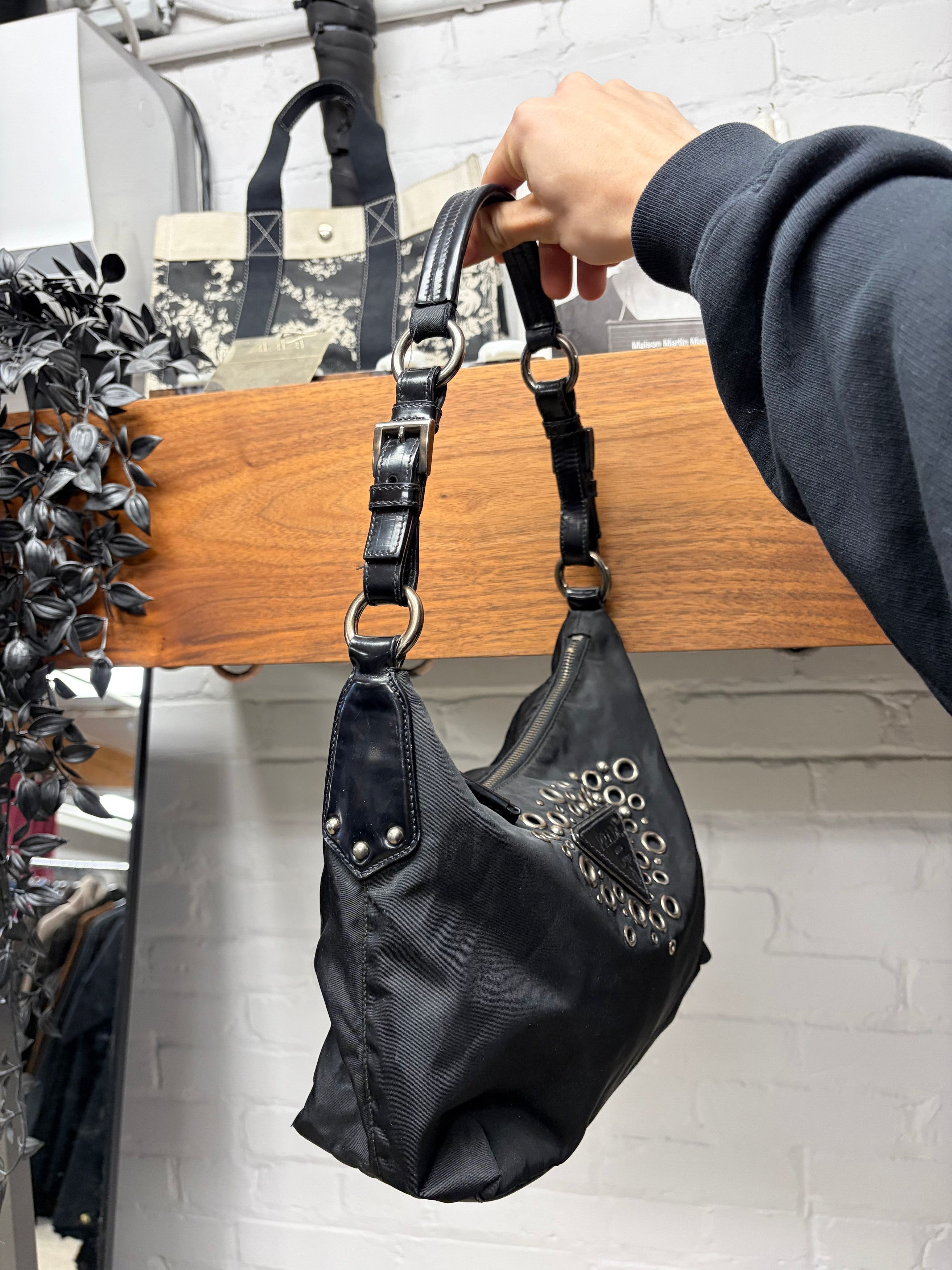 Prada Prada Black Nylon Vela ‘Grommet Detail’ Hobo Shoulder Bag Size ONE SIZE - 3 Thumbnail