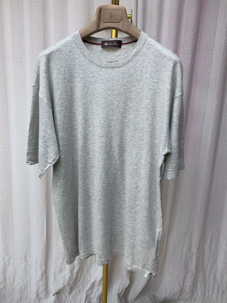 Loro Piana LORO PIANA Light grey cotton knitted solid round neck T-sh Size US L / EU 52-54 / 3 - 1 Thumbnail