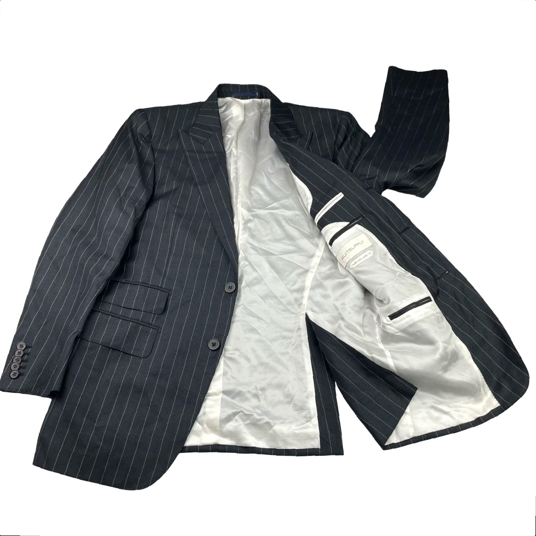 Suitsupply Suitsupply Men’s Washington SB Blazer Gray Stripe 42R Slim Wool 3-Button Notch Lapel Business Jacket Size 42R - 3 Thumbnail