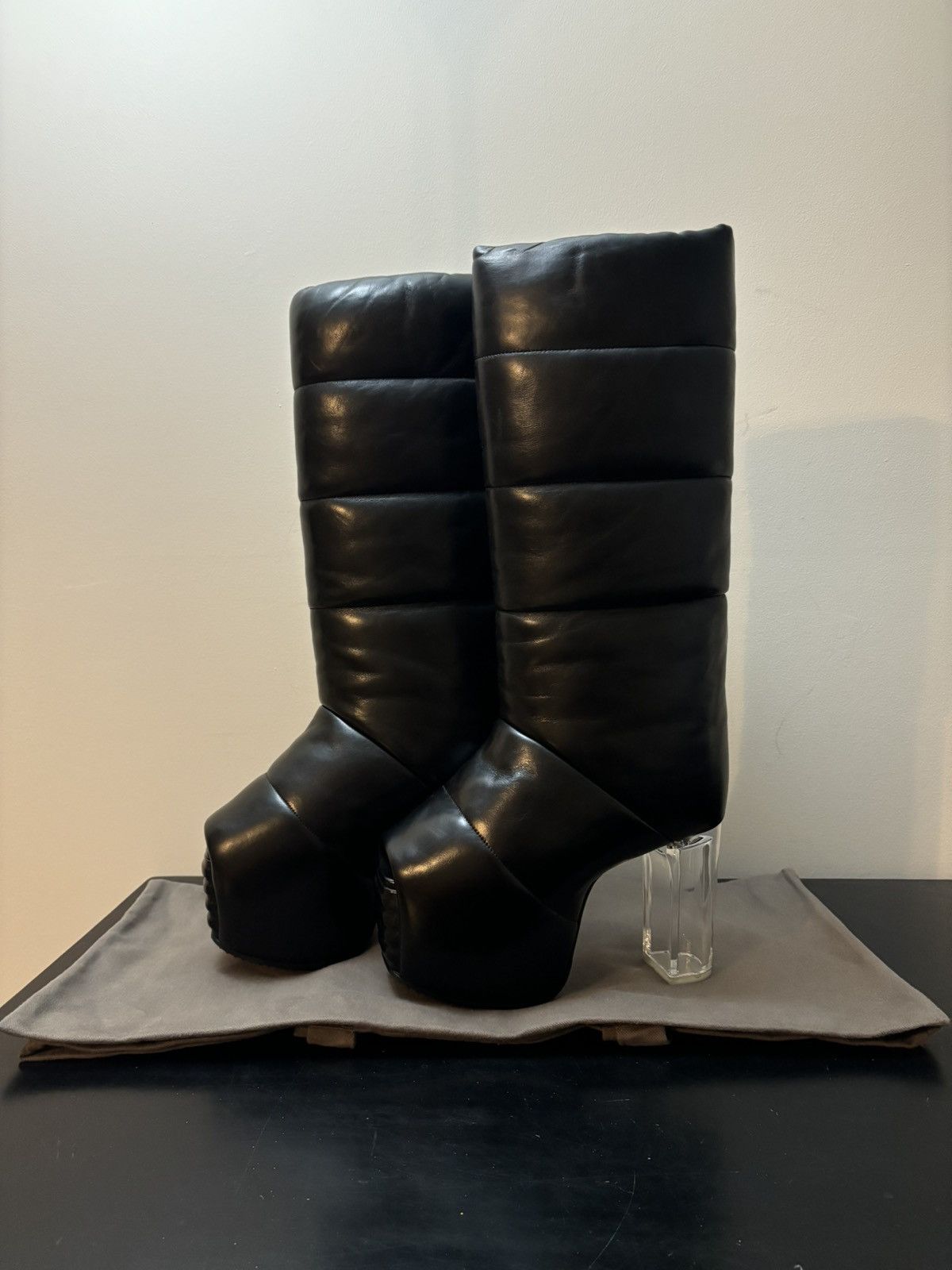 Rick Owens Rick Owens Padded Pull On Leather Platform Boots Black Size US 7 / IT 37 - 1 Thumbnail