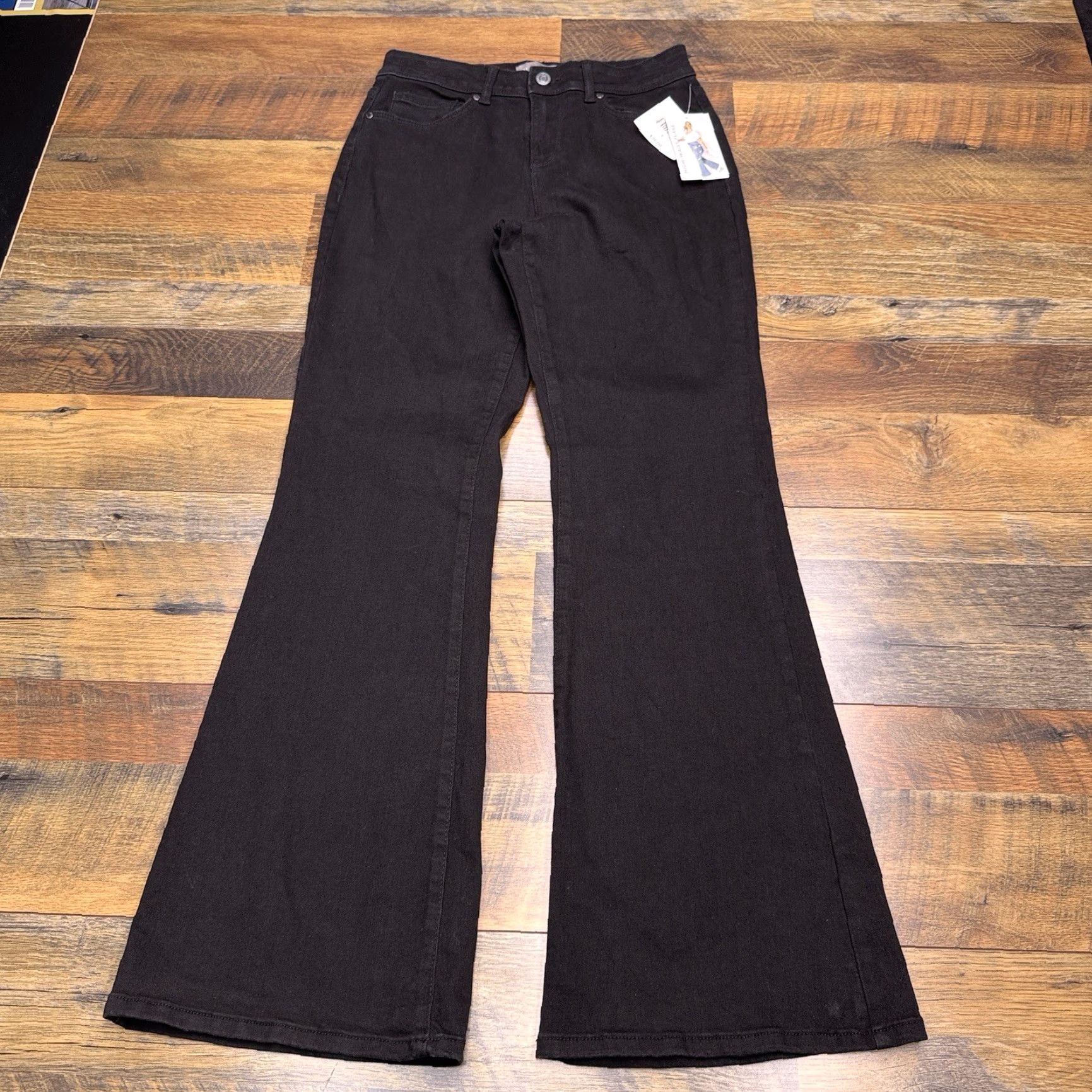 Vintage Falls Creek Jeans Womens 6 Black High Waisted Flare Stretch Denim 5-Pocket City Regular Rise Zip Size 28" / US 6 / IT 42 - 2 Thumbnail