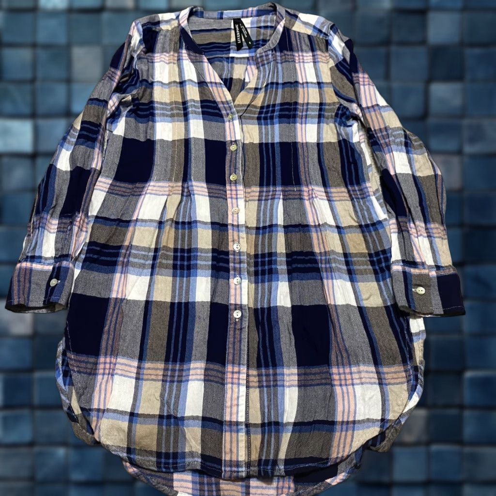 J. Jill Liverpool Womens Small Shirt Multicolor Plaid L/S Button-Up V-Neck Viscose Tunic Size S / US 4 / IT 40 - 1 Thumbnail