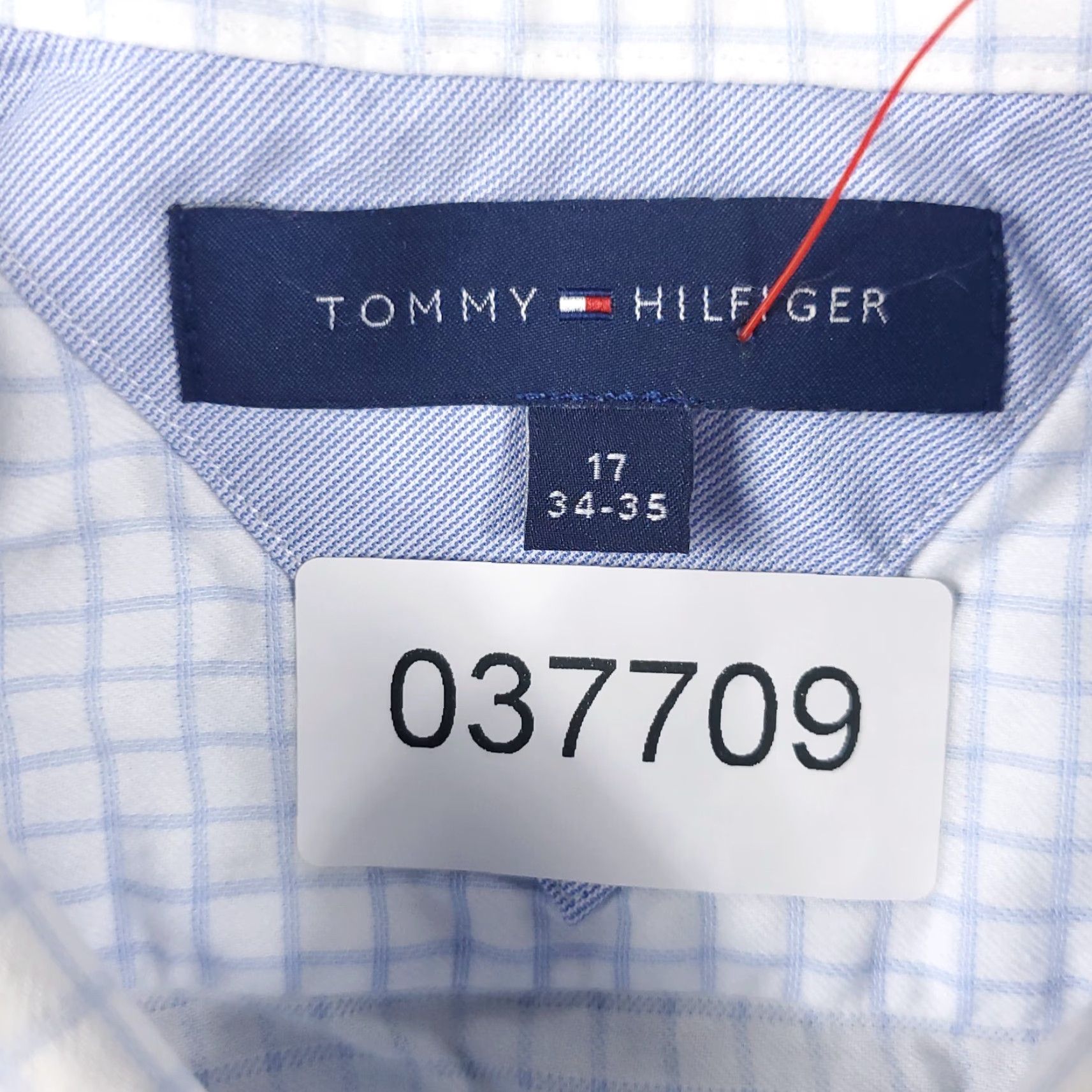 Tommy Hilfiger Tommy Hilfiger Dress Shirt Men 17 Blue White Check Button Up Long Sleeve Multi-Season Real Cotton Regular Fit Mens Size 46R - 6 Thumbnail