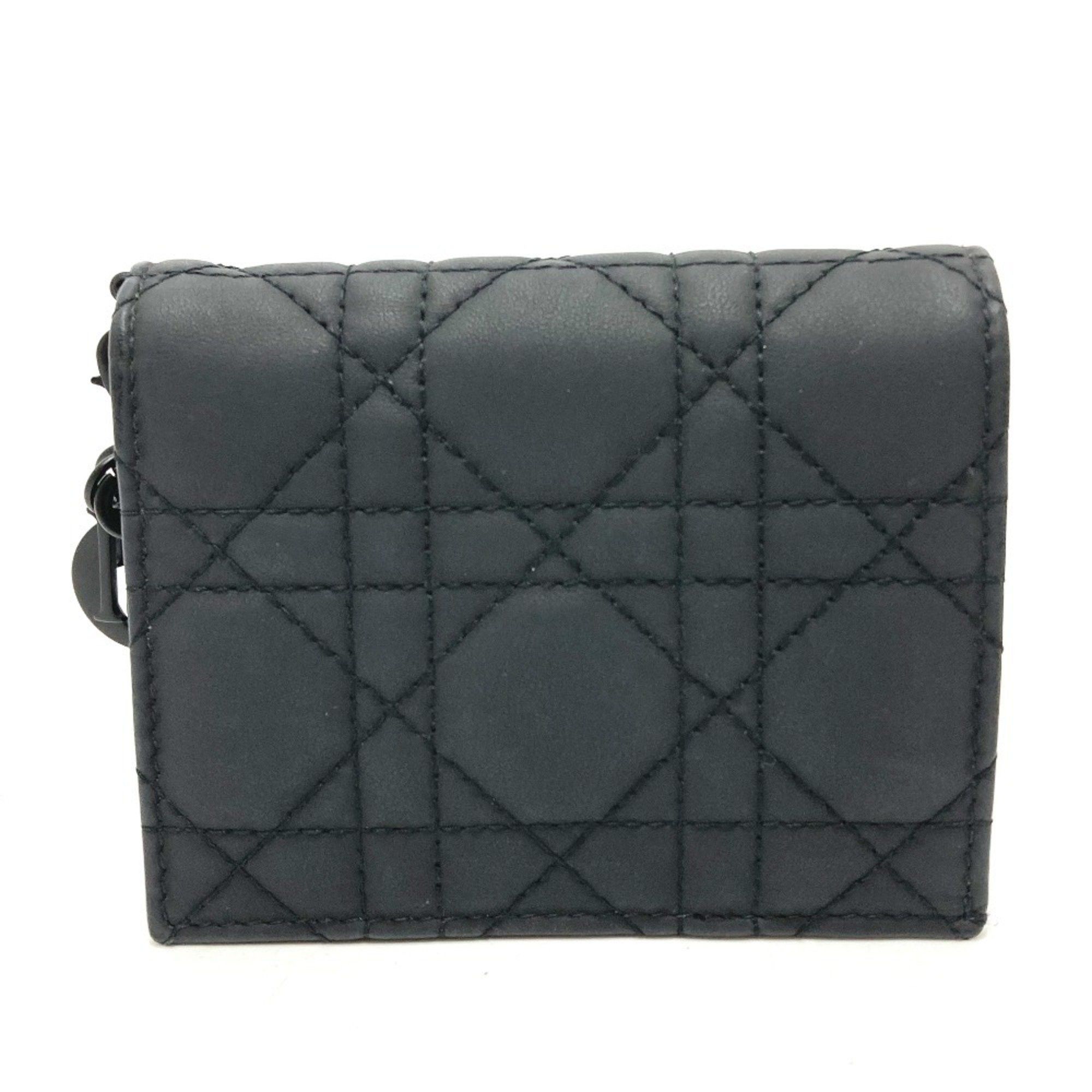 Dior Christian Dior Dior S0178SLOI Lady Mini Wallet Bi-fold Leather Women's Black Size ONE SIZE - 1 Thumbnail