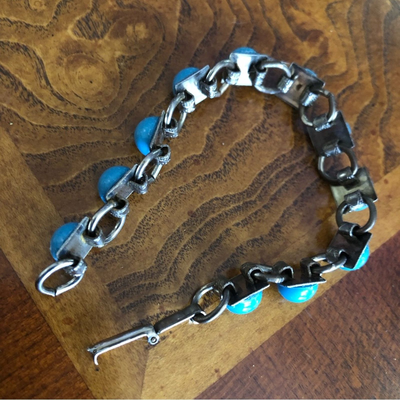 Vintage Vintage 70s turquoise cabochon silver link bracelet Size ONE SIZE - 6 Thumbnail