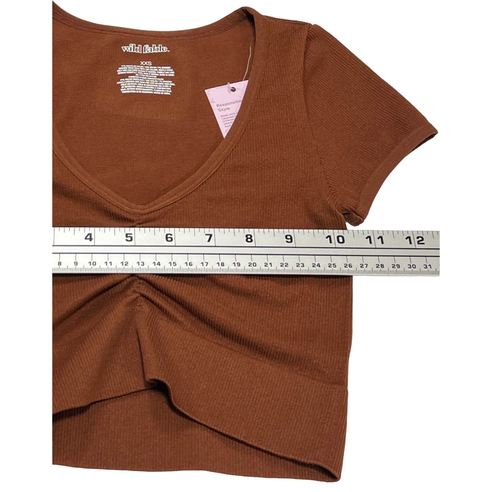 Other Wild Fable - Women's V-Neck Short Sleeve Top - Brown - XXS Size XXS / US 00 / IT 34 - 3 Thumbnail