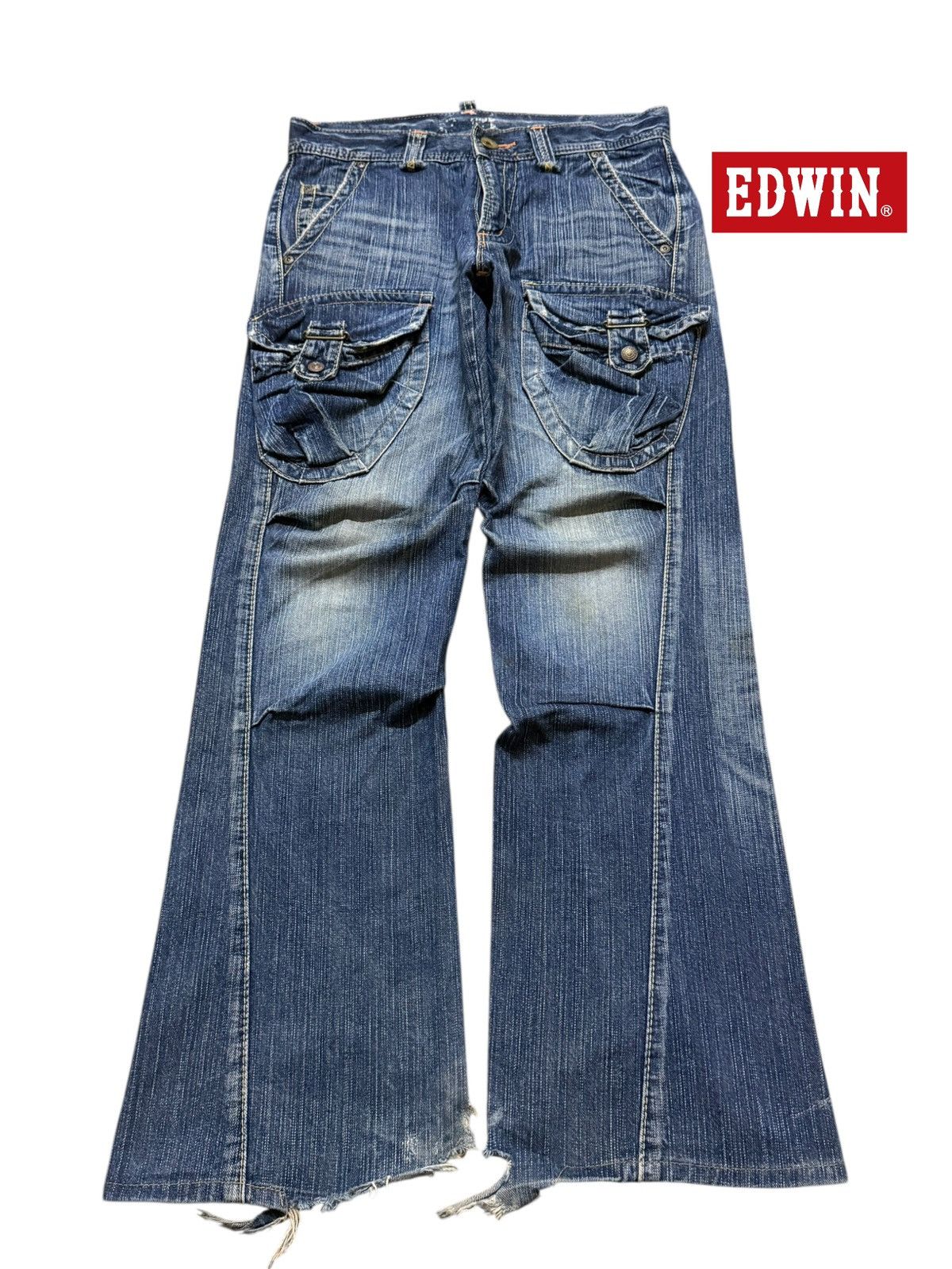 Edwin Vintage Y2K Edwin XV Tactical Pocket Blue Faded Wash Flared Size US 30 / EU 46 - 1 Thumbnail