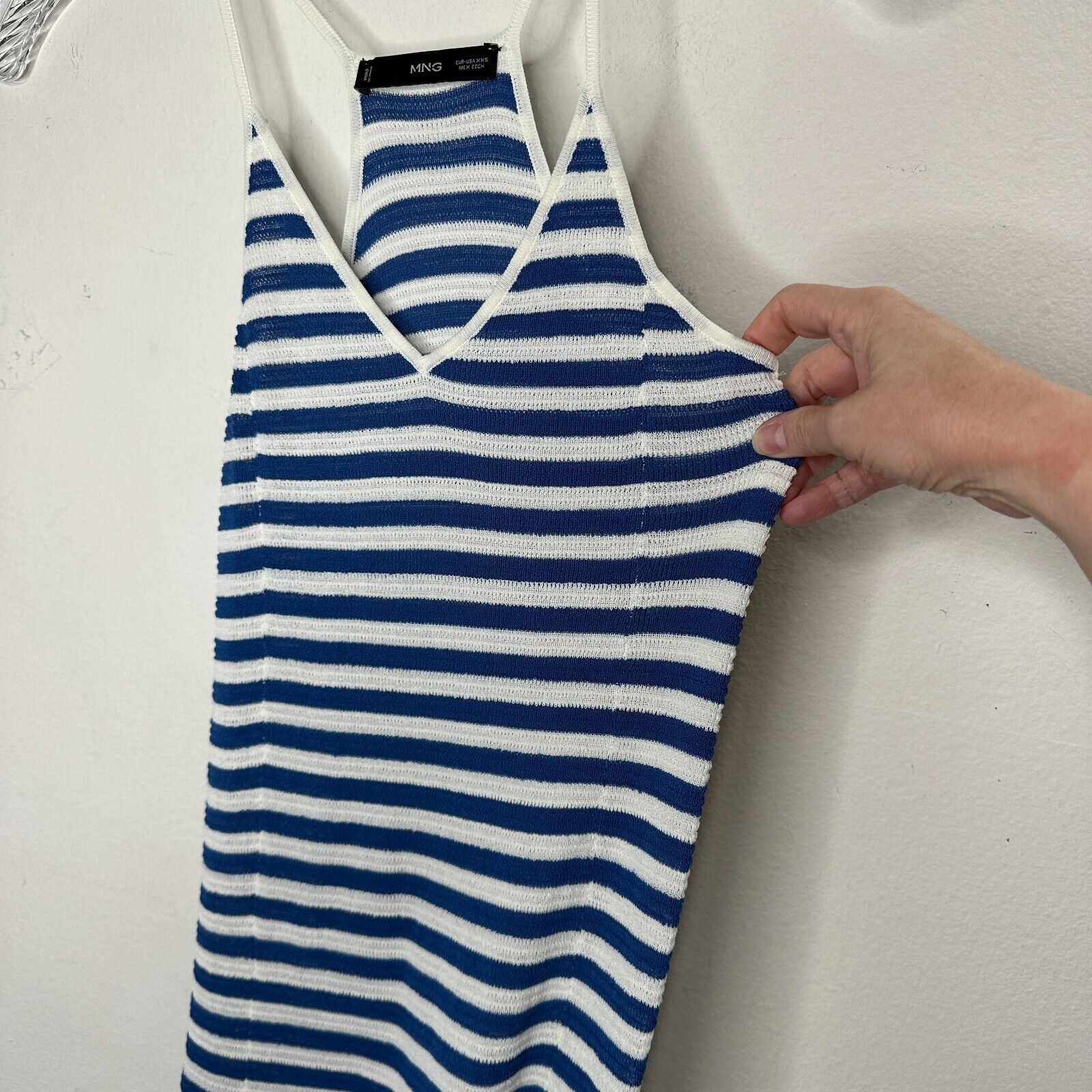 Mango MNG White Blue Striped V-Neck Thin Straps Maxi Dress XXS Size XXS / US 00 / IT 34 - 7 Thumbnail