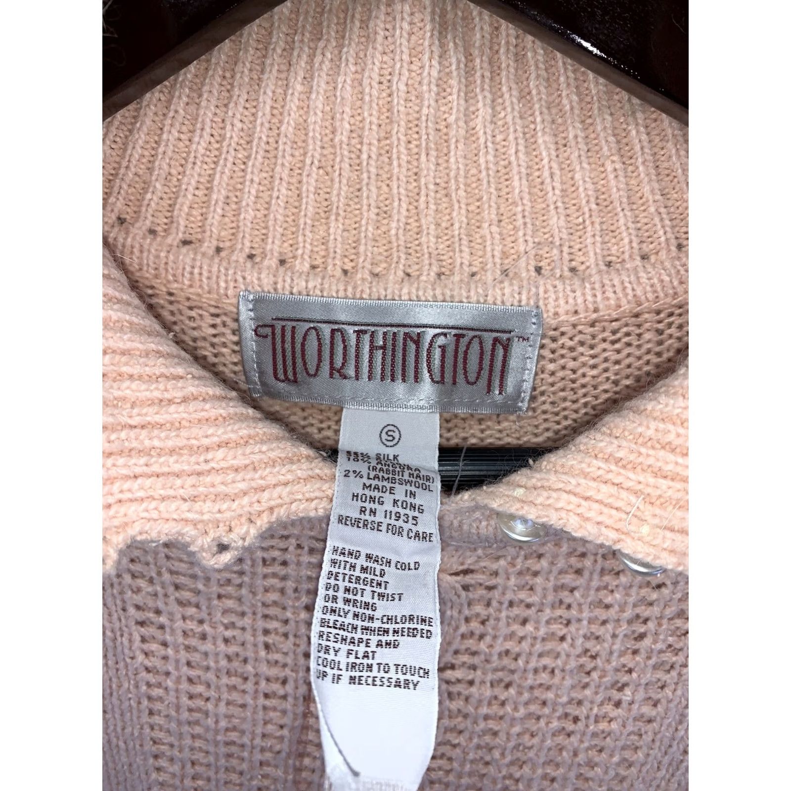 Worthington - Keeps exact spelling and capitalization (Vintage, Worthington De Rothchild, Pink, S, Nylon, Silk/Lambswool Angora - 1970-80s, Womens Clothing NWT) Size S / US 4 / IT 40 - 2 Thumbnail