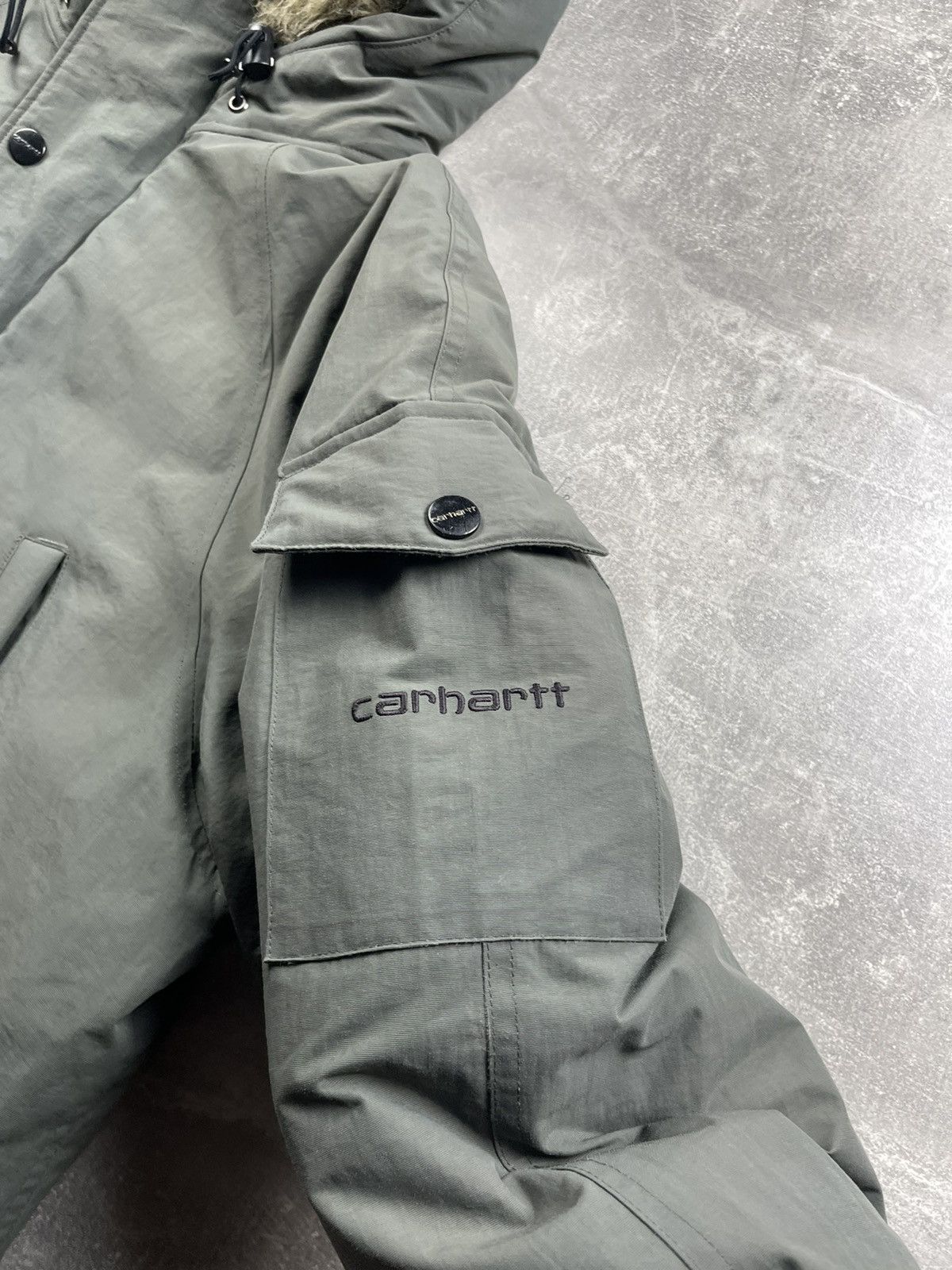 Carhartt × Carhartt Wip Carhartt Nylon Gray Long Fur Synthetic Hooded Parka Jacket Size US M / EU 48-50 / 2 - 9 Thumbnail